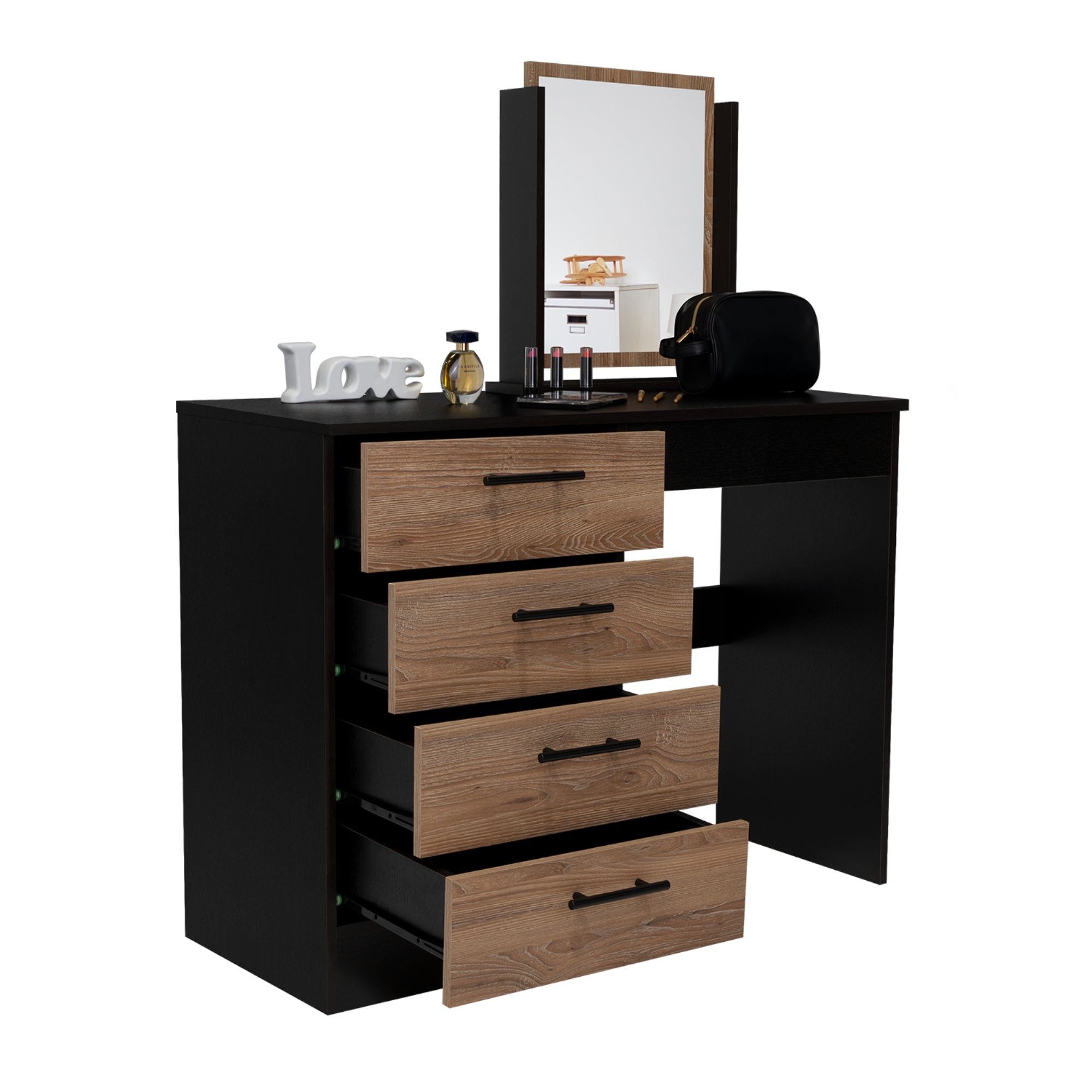 MUEBLE DE TOCADOR KAIA 4 CAJONES WENGUE Y MIEL CON SILLA 126X100X42 CM - 1