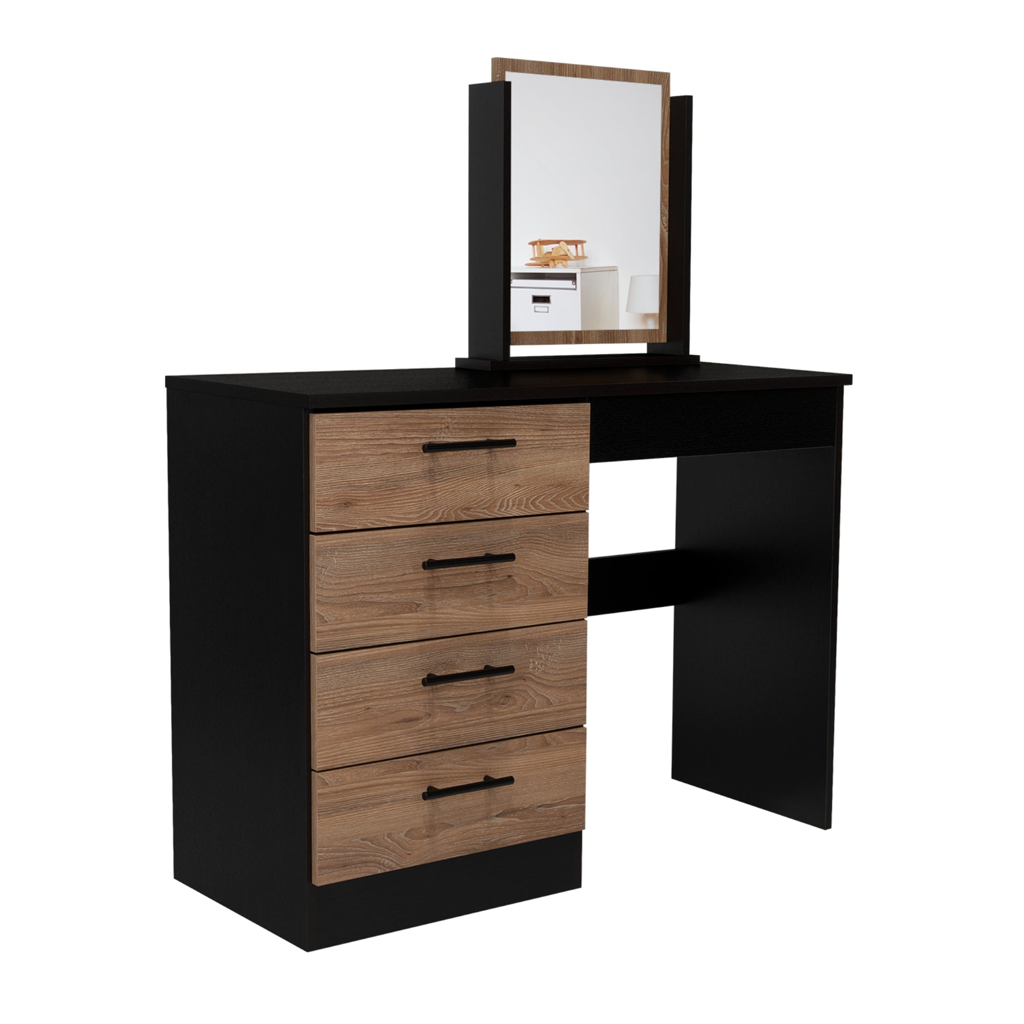 MUEBLE DE TOCADOR KAIA 4 CAJONES WENGUE Y MIEL CON SILLA 126X100X42 CM - 5