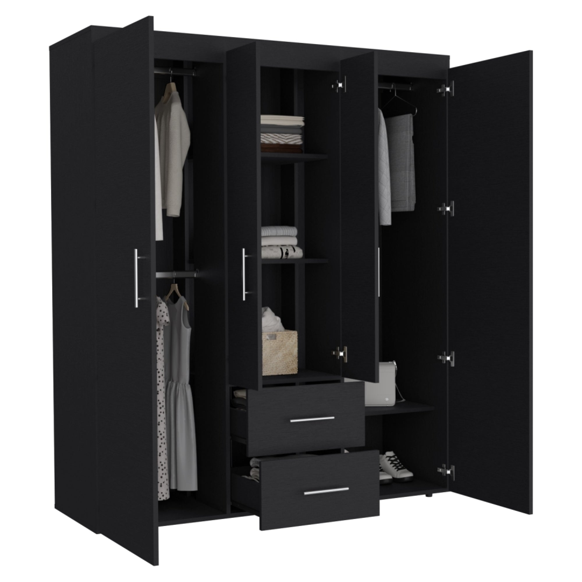 CLOSET BARILOCHE ECO 4 PUERTAS 2 CAJONES WENGUE 177X150X50 CM - 1