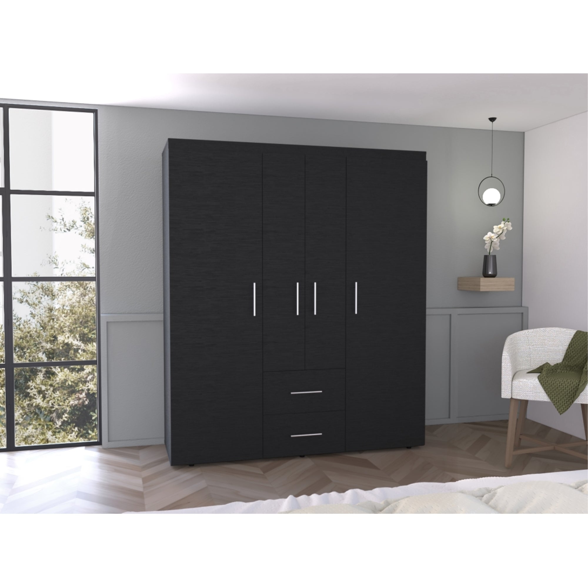 CLOSET BARILOCHE ECO 4 PUERTAS 2 CAJONES WENGUE 177X150X50 CM - 5