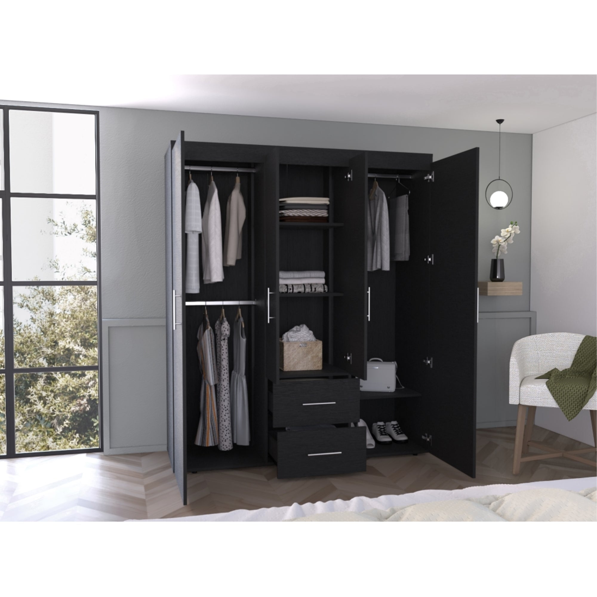 CLOSET BARILOCHE ECO 4 PUERTAS 2 CAJONES WENGUE 177X150X50 CM - 6
