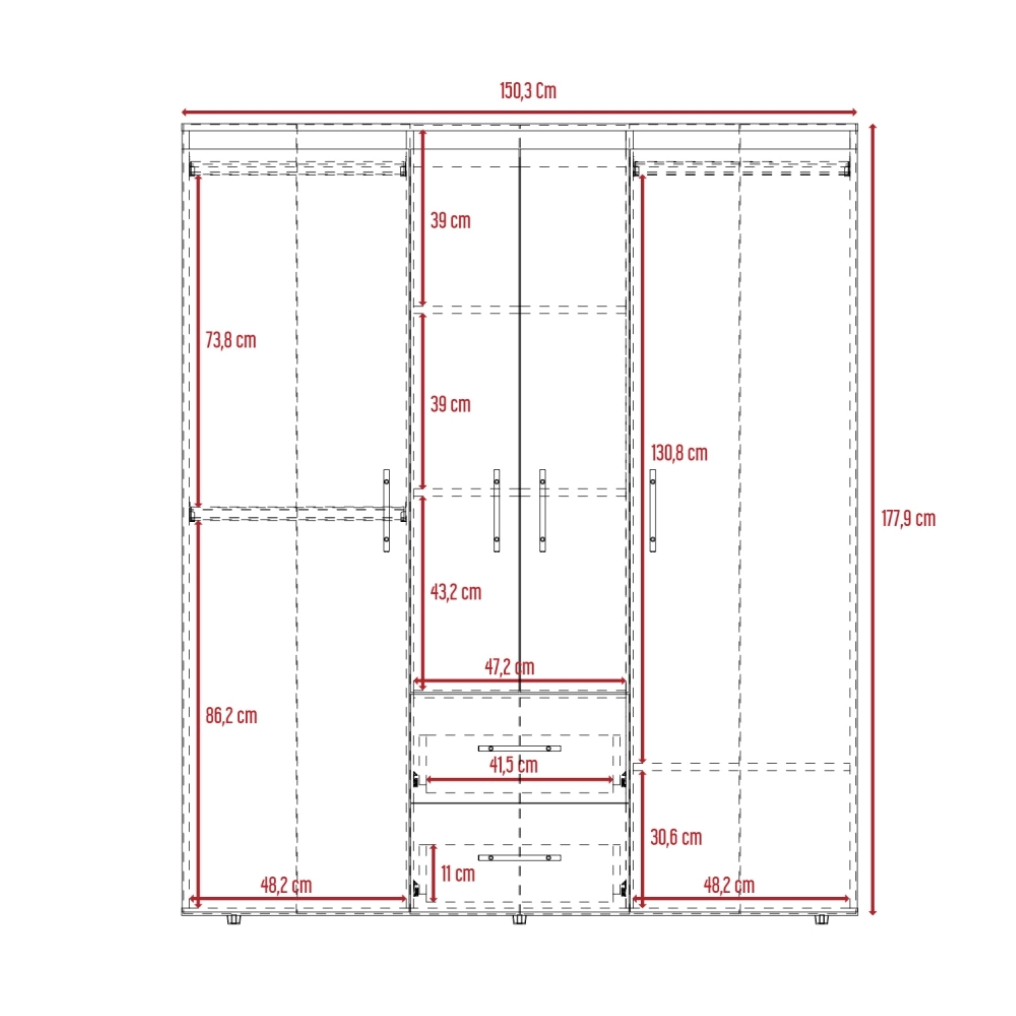 CLOSET BARILOCHE ECO 4 PUERTAS 2 CAJONES WENGUE 177X150X50 CM - 8