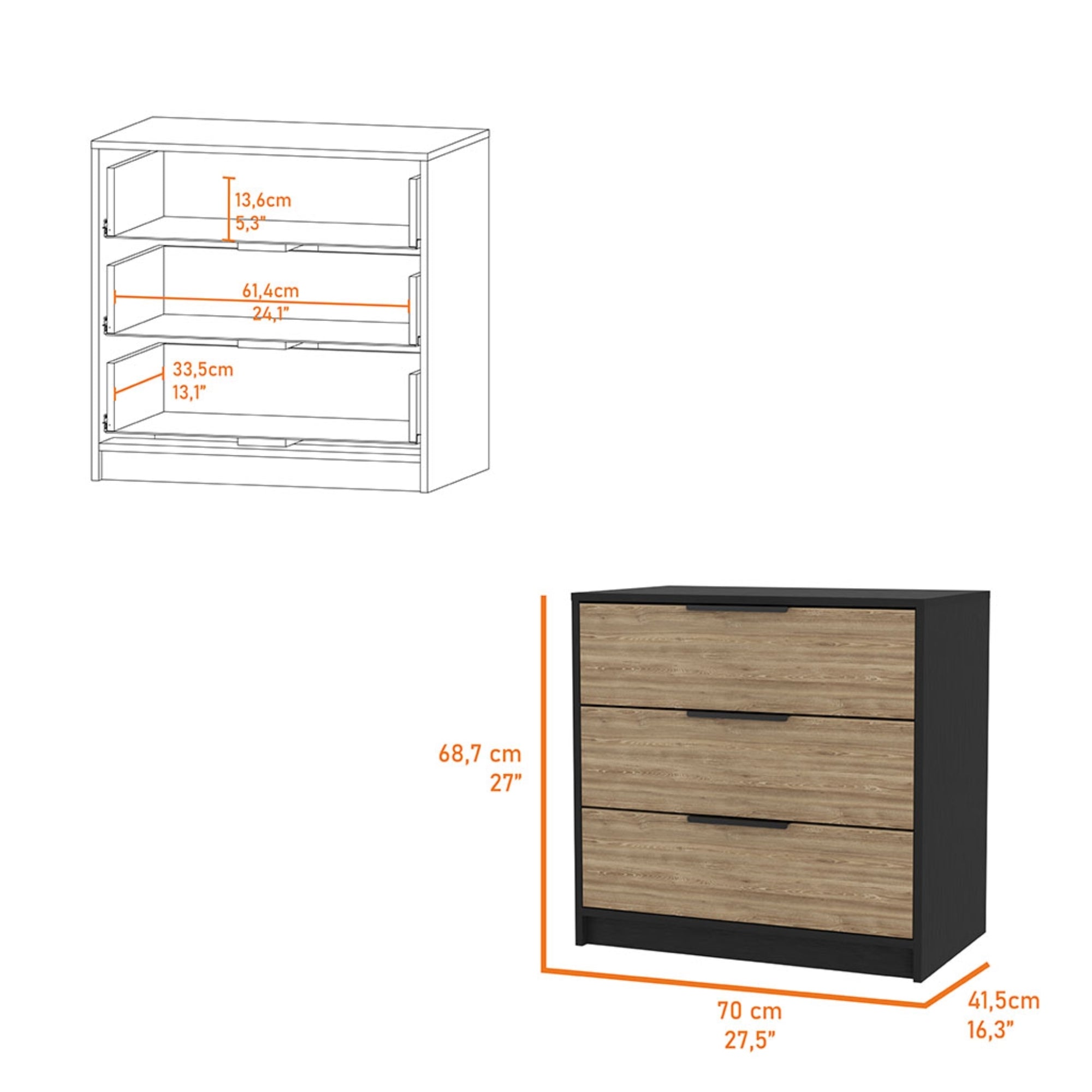 COMODA KAIA 3 CAJONES - WENGUE Y MIEL - 7
