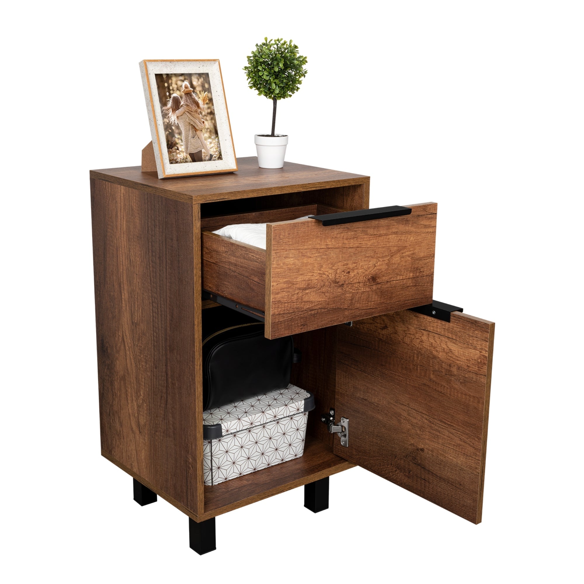 VELADOR KAIA 1 CAJON 1 PUERTA CARAMELO Y WENGUE 70X41X36 CM - 1