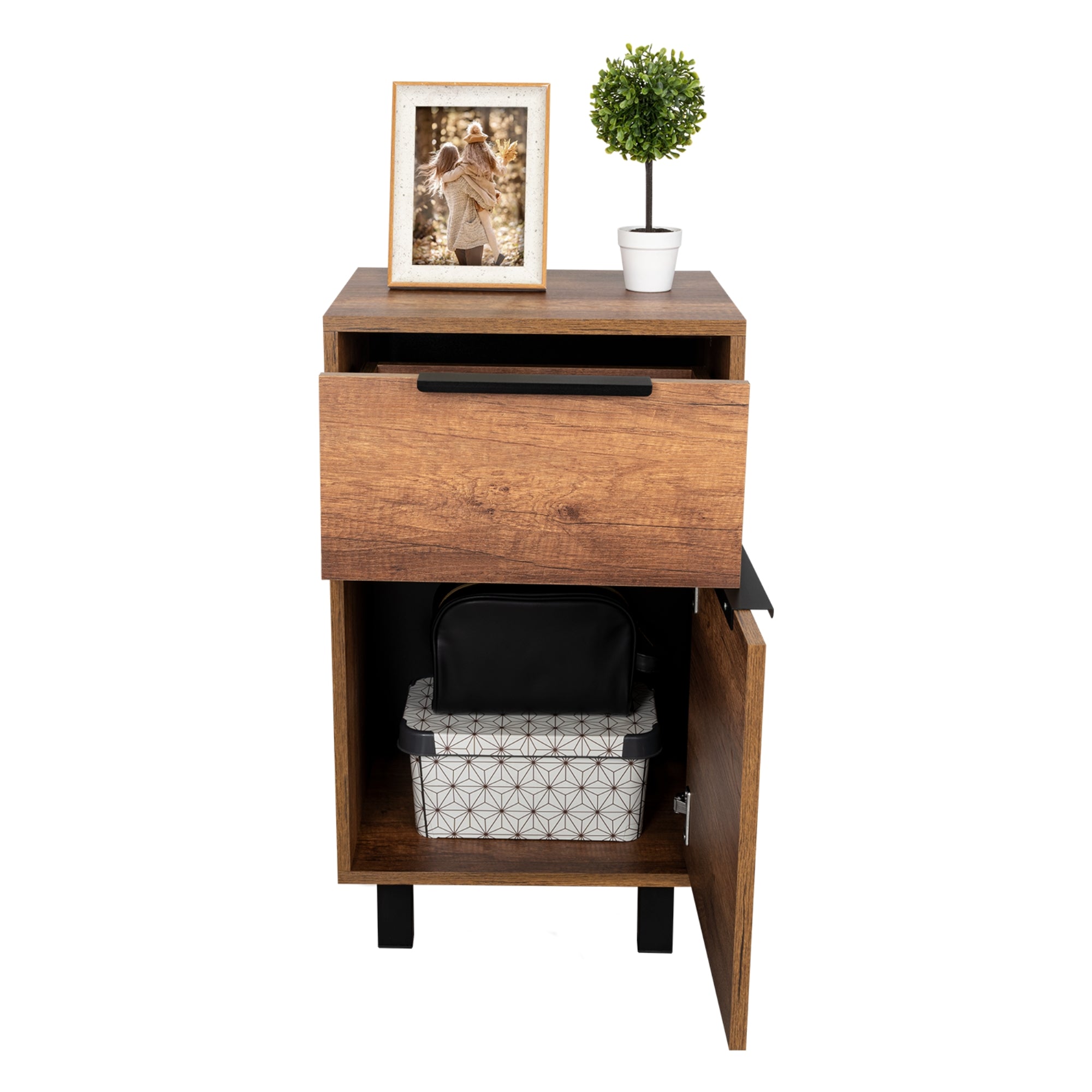 VELADOR KAIA 1 CAJON 1 PUERTA CARAMELO Y WENGUE 70X41X36 CM - 2