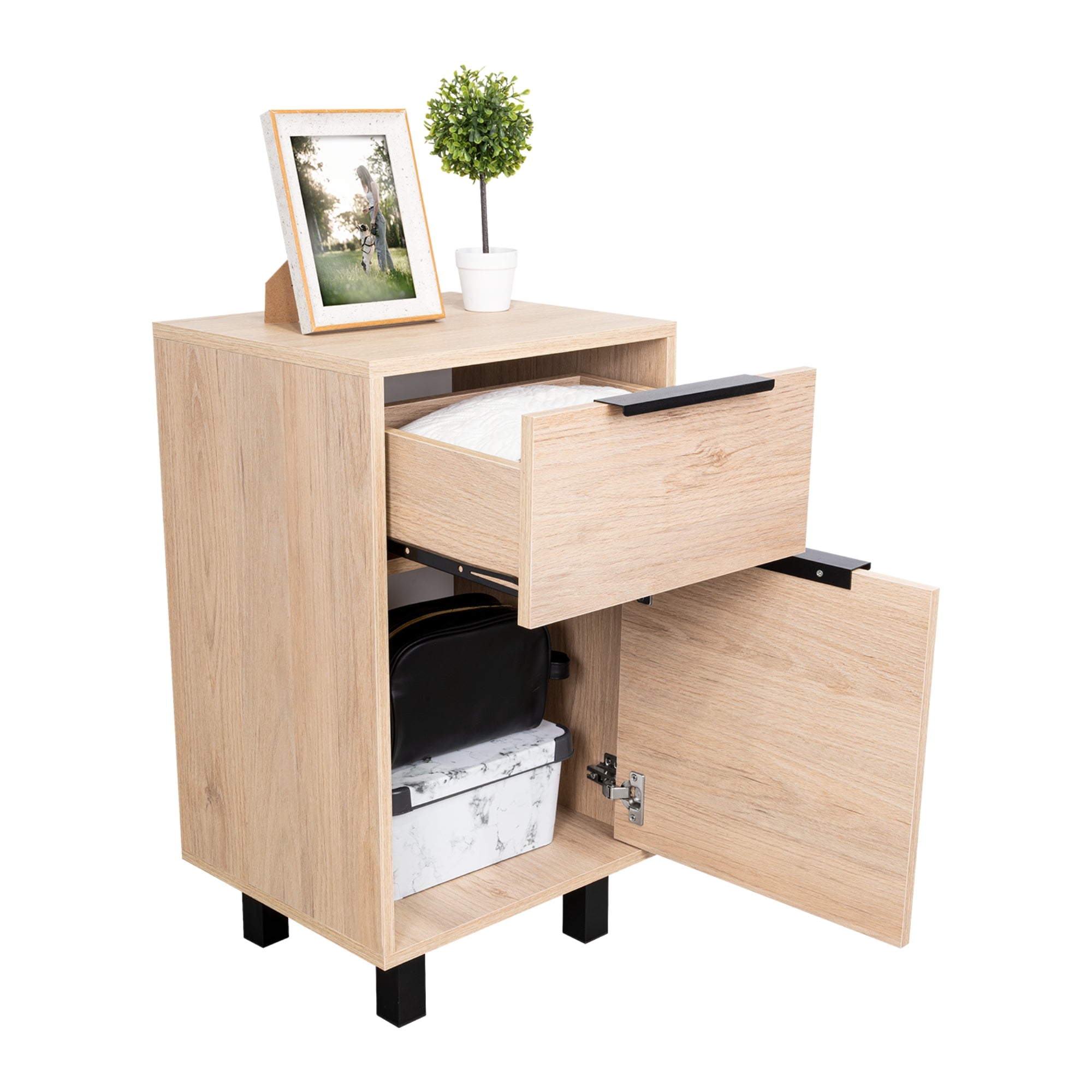 VELADOR KAIA 1 CAJON 1 PUERTA ROVERE Y BLANCO 70X41X36 CM - 1