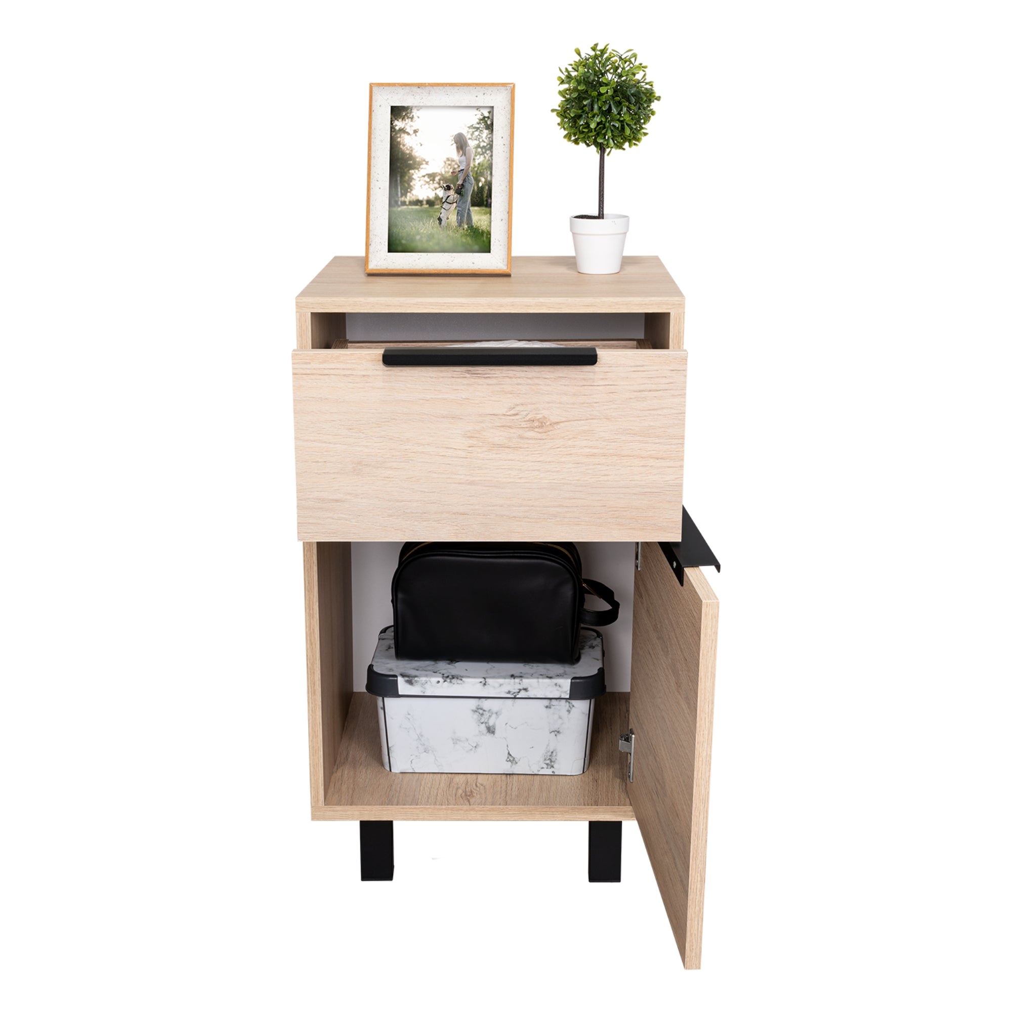 VELADOR KAIA 1 CAJON 1 PUERTA ROVERE Y BLANCO 70X41X36 CM - 2