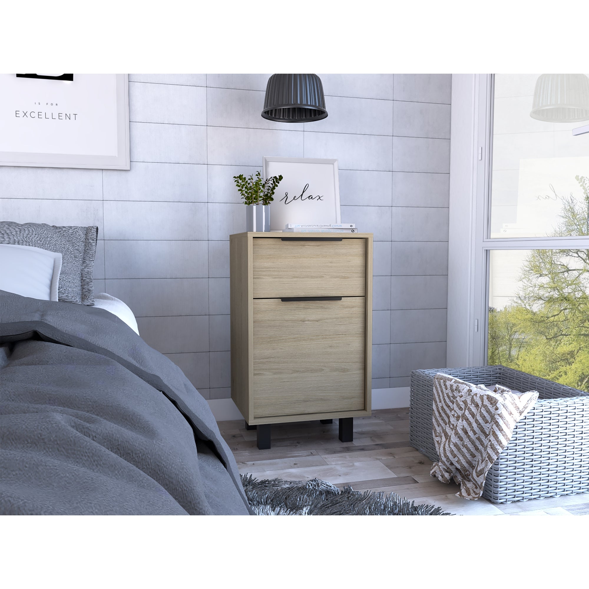 VELADOR KAIA 1 CAJON 1 PUERTA ROVERE Y BLANCO 70X41X36 CM - 5