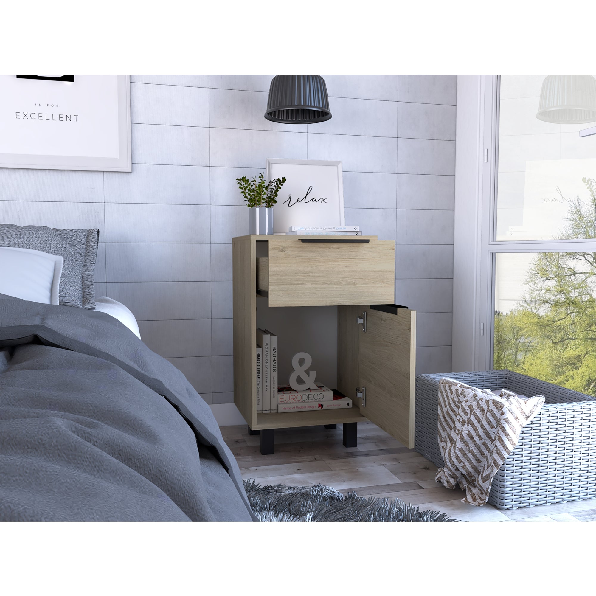 VELADOR KAIA 1 CAJON 1 PUERTA ROVERE Y BLANCO 70X41X36 CM - 6