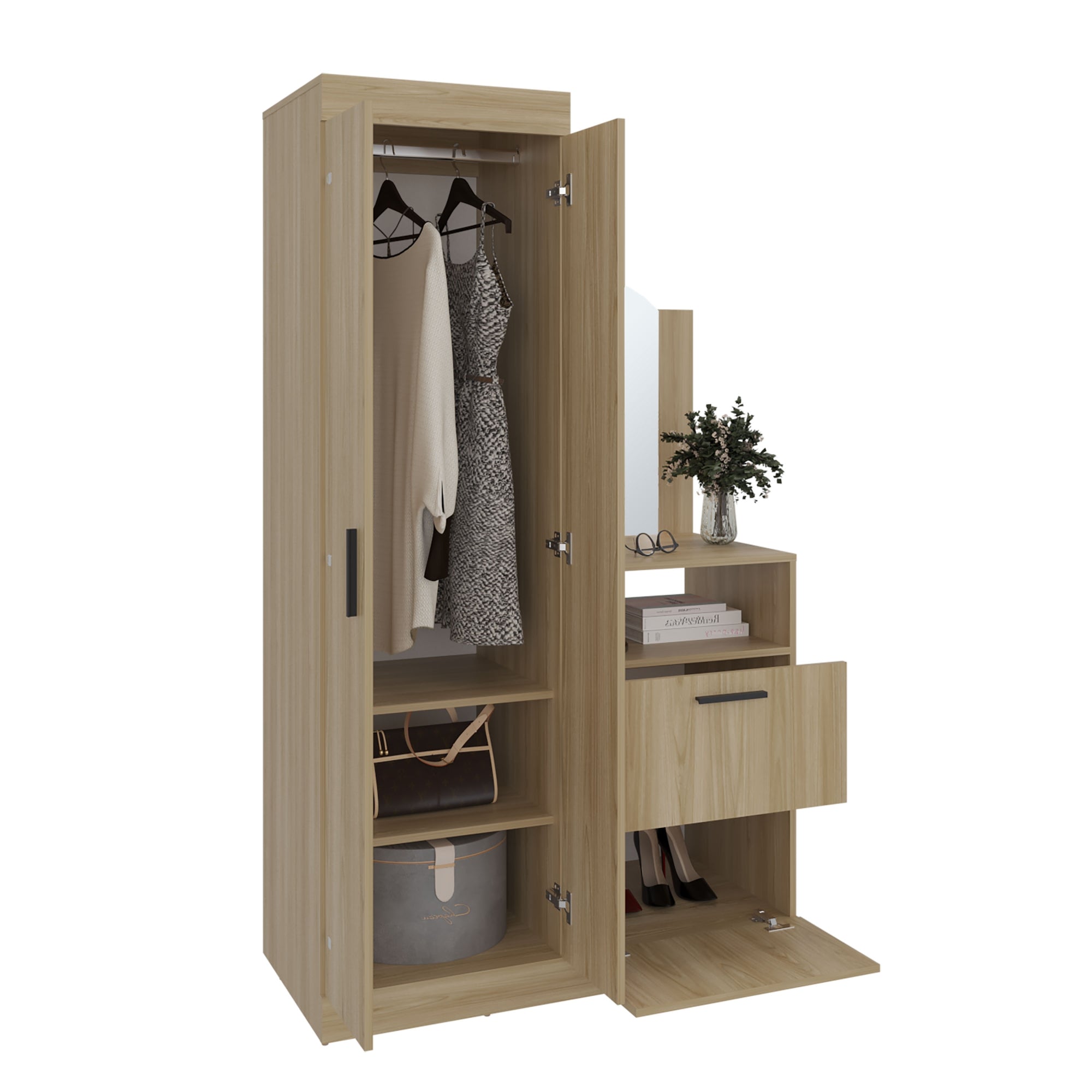 CLOSET COMODA PRAGA 3 PUERTAS 1 CAJON Y ESPEJO FRESNO - 1
