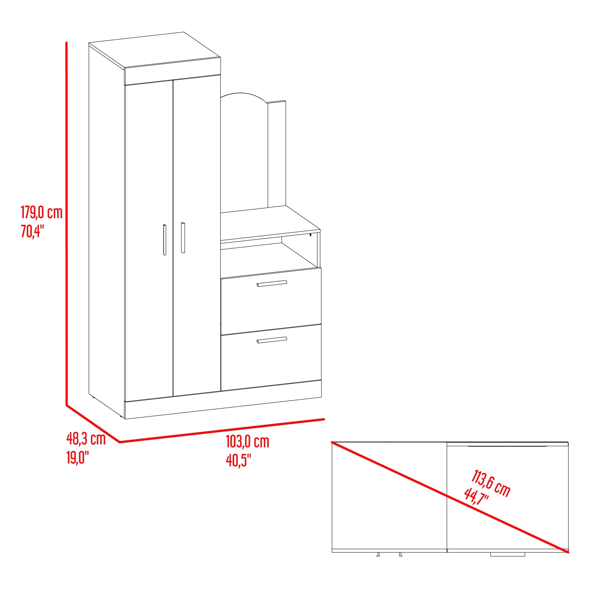 CLOSET COMODA PRAGA 3 PUERTAS 1 CAJON Y ESPEJO WENGUE - 2