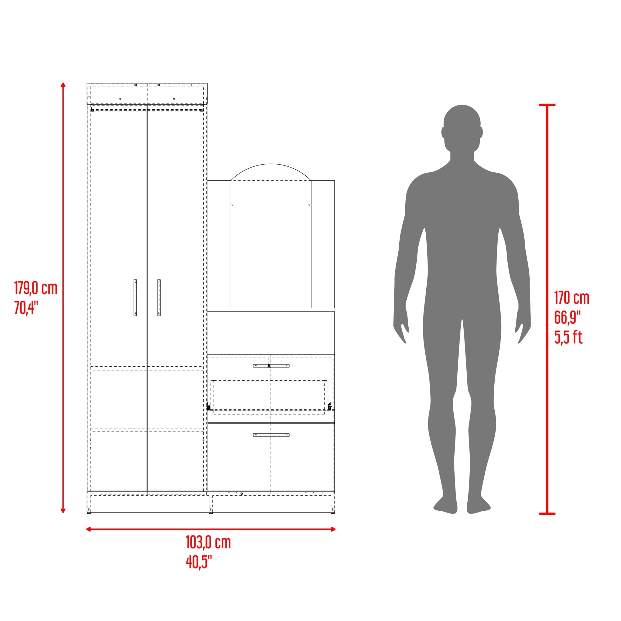 CLOSET COMODA PRAGA 3 PUERTAS 1 CAJON Y ESPEJO WENGUE - 3