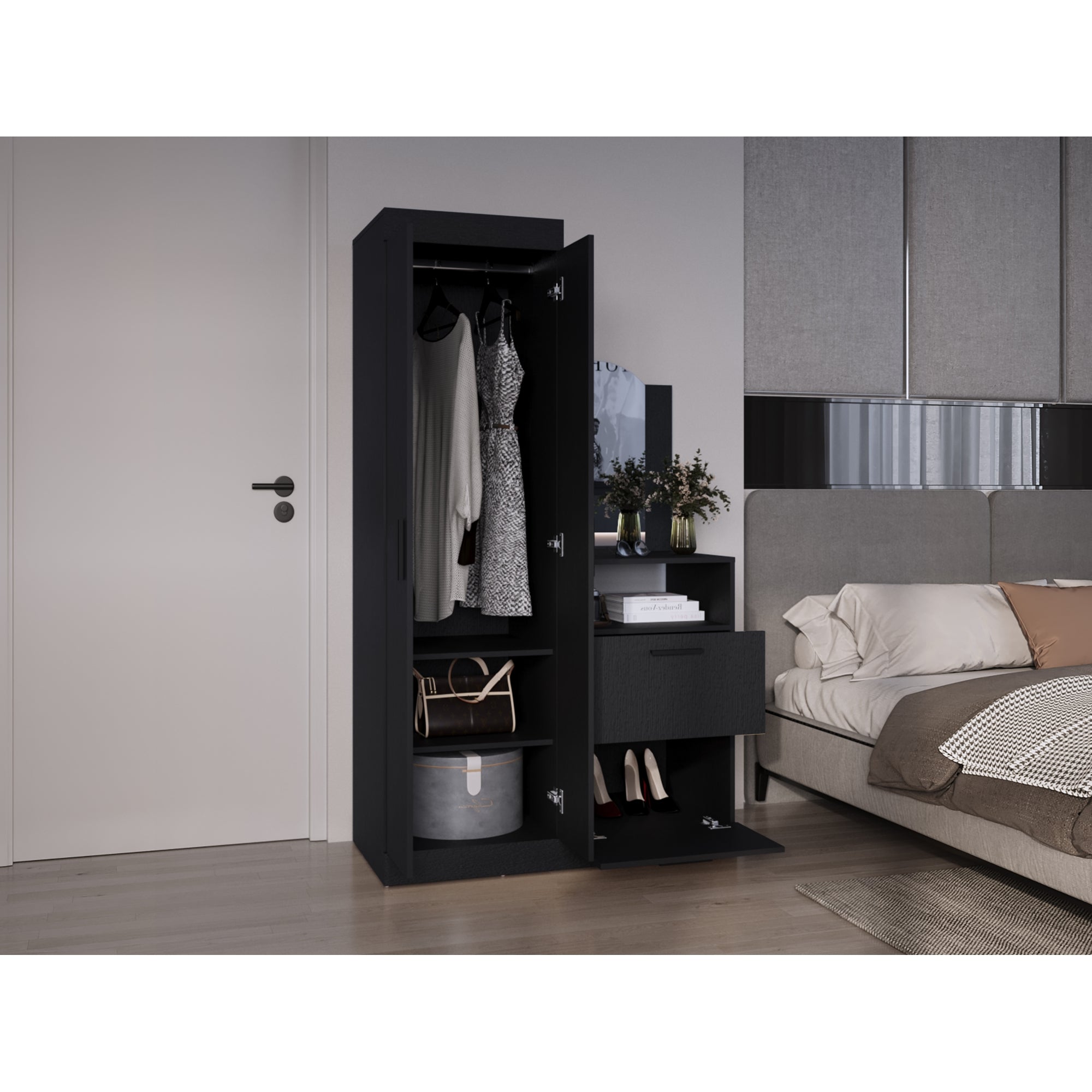 CLOSET COMODA PRAGA 3 PUERTAS 1 CAJON Y ESPEJO WENGUE - 11