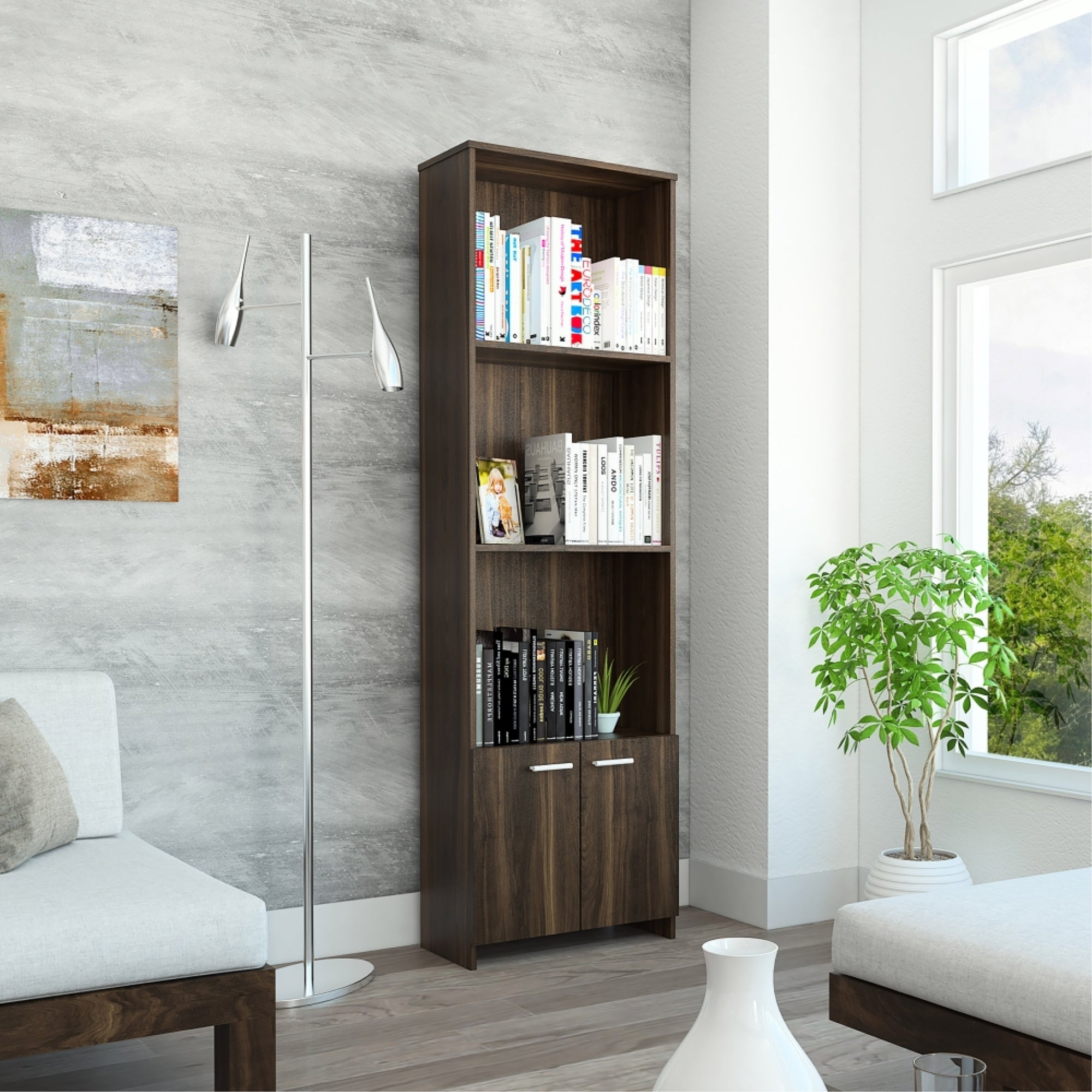 BIBLIOTECA OFFICE W-55 2 PUERTAS CAFE  OSCURO 181X55X27 CM - 5