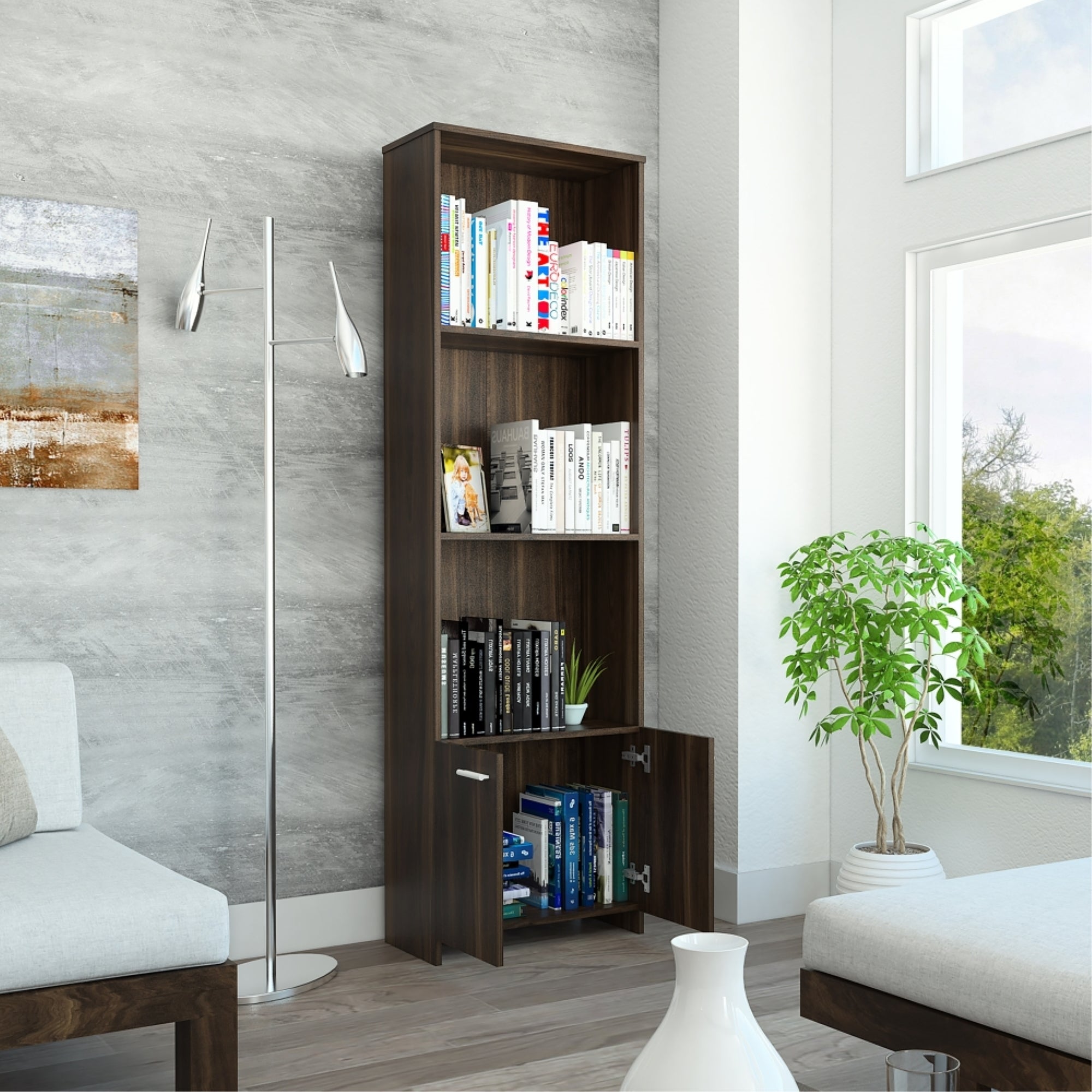 BIBLIOTECA OFFICE W-55 2 PUERTAS CAFE  OSCURO 181X55X27 CM - 6