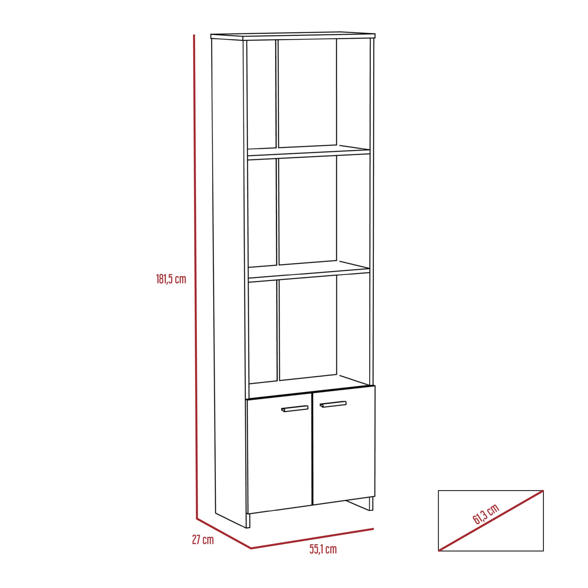 BIBLIOTECA OFFICE W-55 2 PUERTAS CAFE  OSCURO 181X55X27 CM - 7