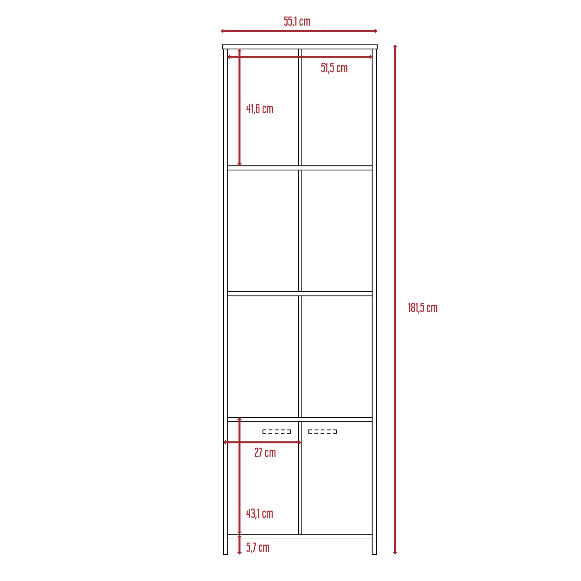 BIBLIOTECA OFFICE W-55 2 PUERTAS CAFE  OSCURO 181X55X27 CM - 8