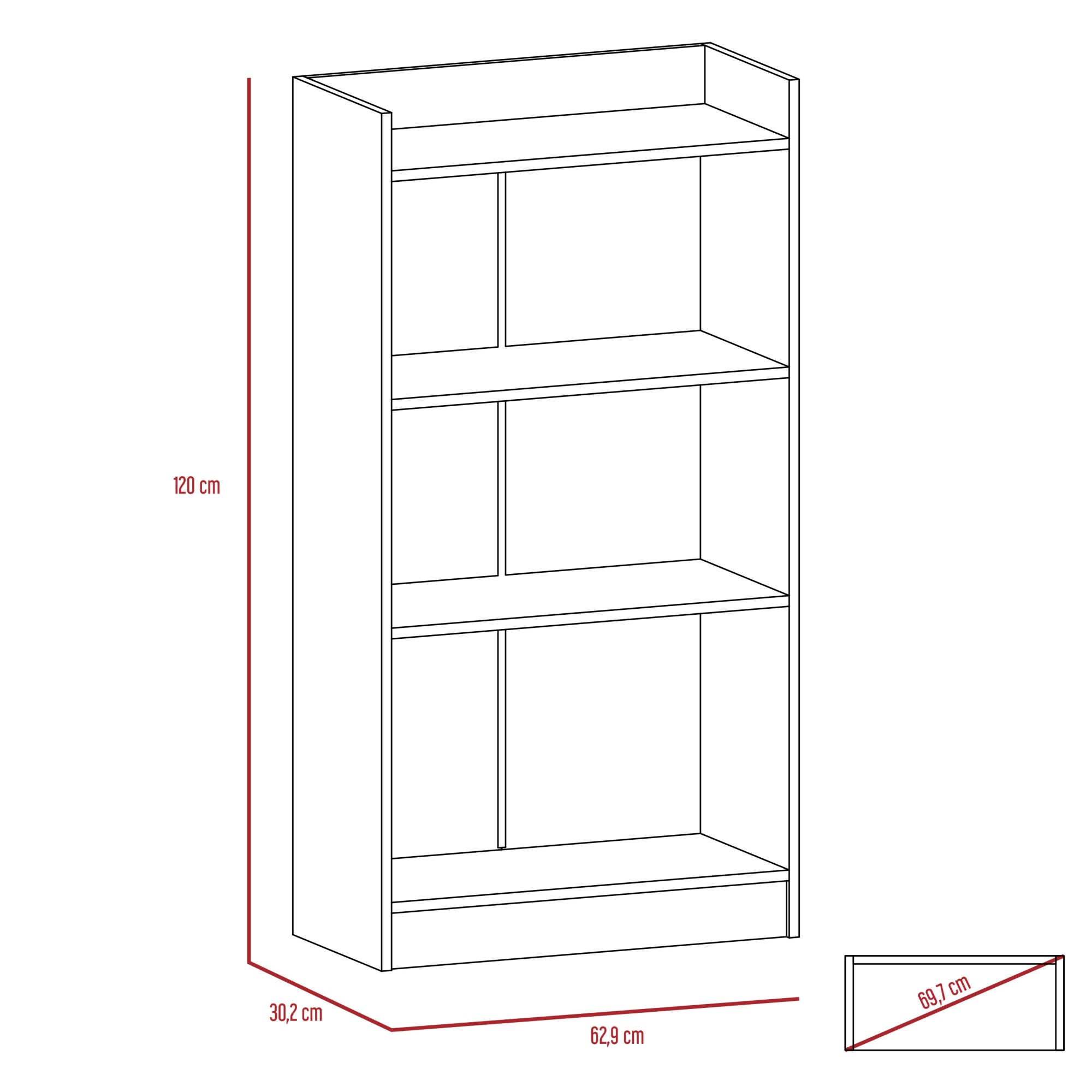 BIBLIOTECA OFFICE W-62 WENGUE 3 REPISAS 120X62,9X30,2 CM - 7