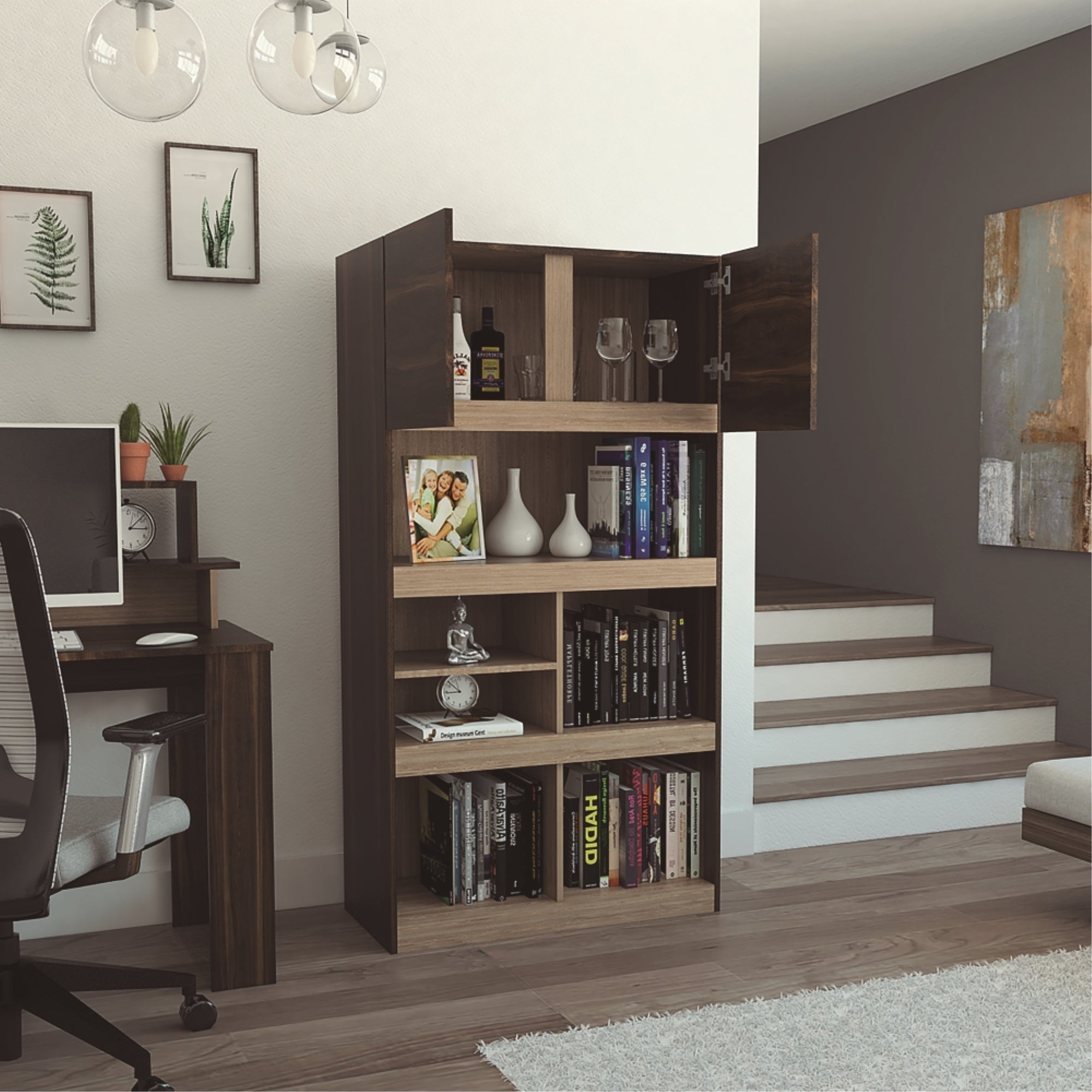 BIBLIOTECA OFFICE W-80 2 PUERTAS CAFE  Y MIEL - 6