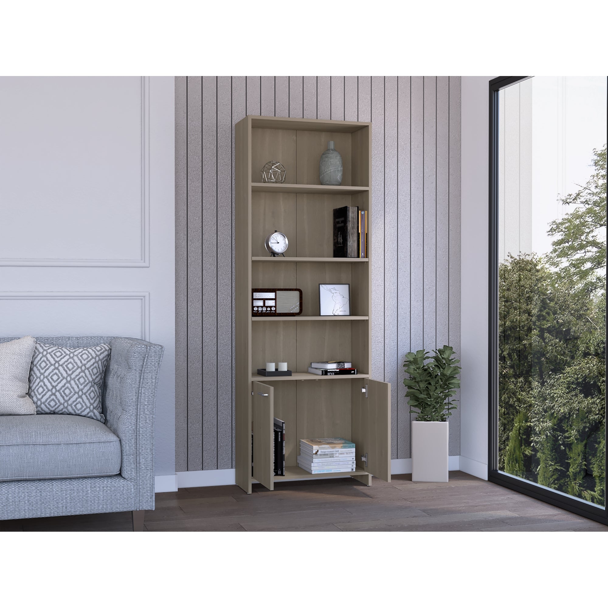 BIBLIOTECA LISA 180X63X26 CM 2 CON PUERTAS CENIZA - 2