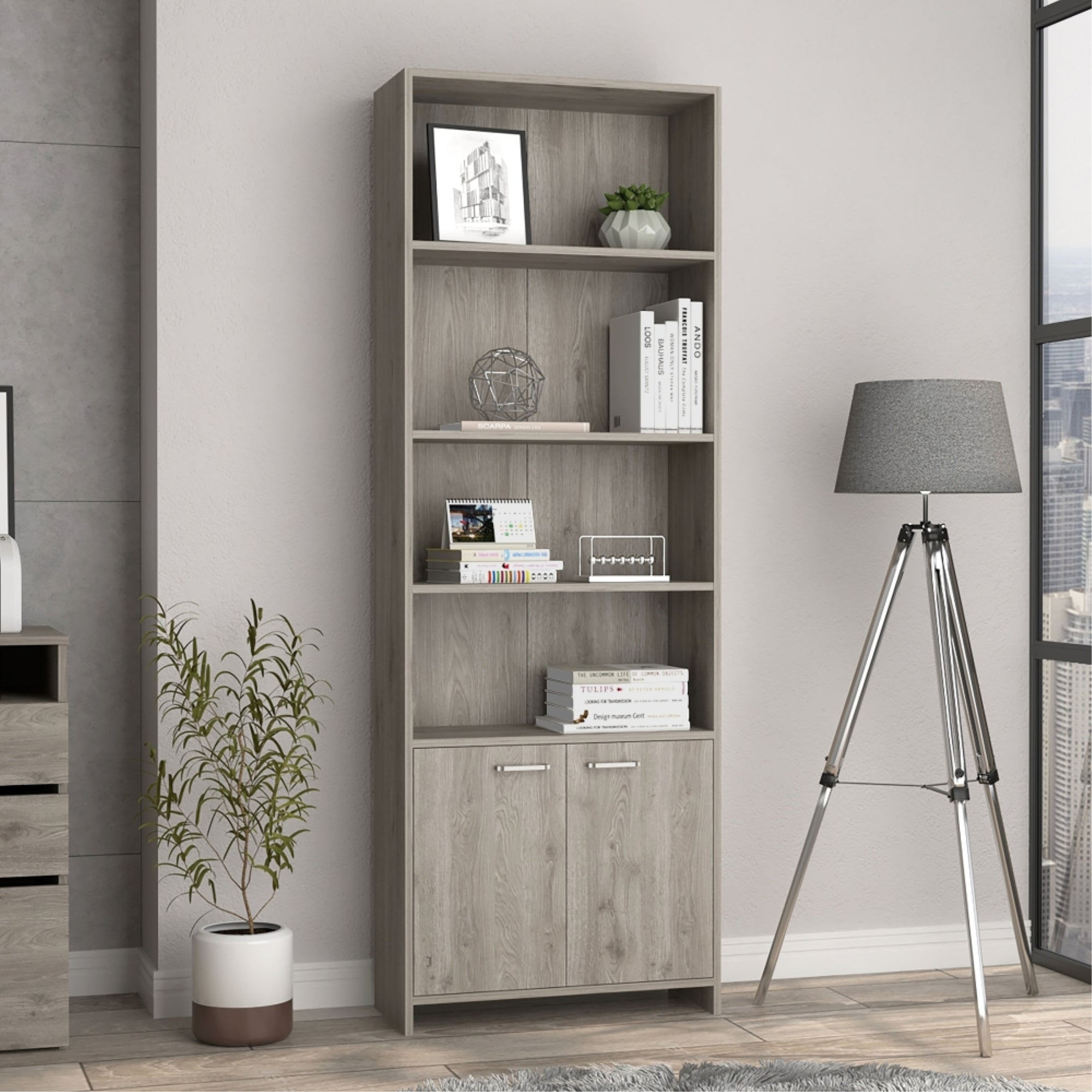 BIBLIOTECA LISA 180X63X26 CM 2 CON PUERTAS CENIZA - 5