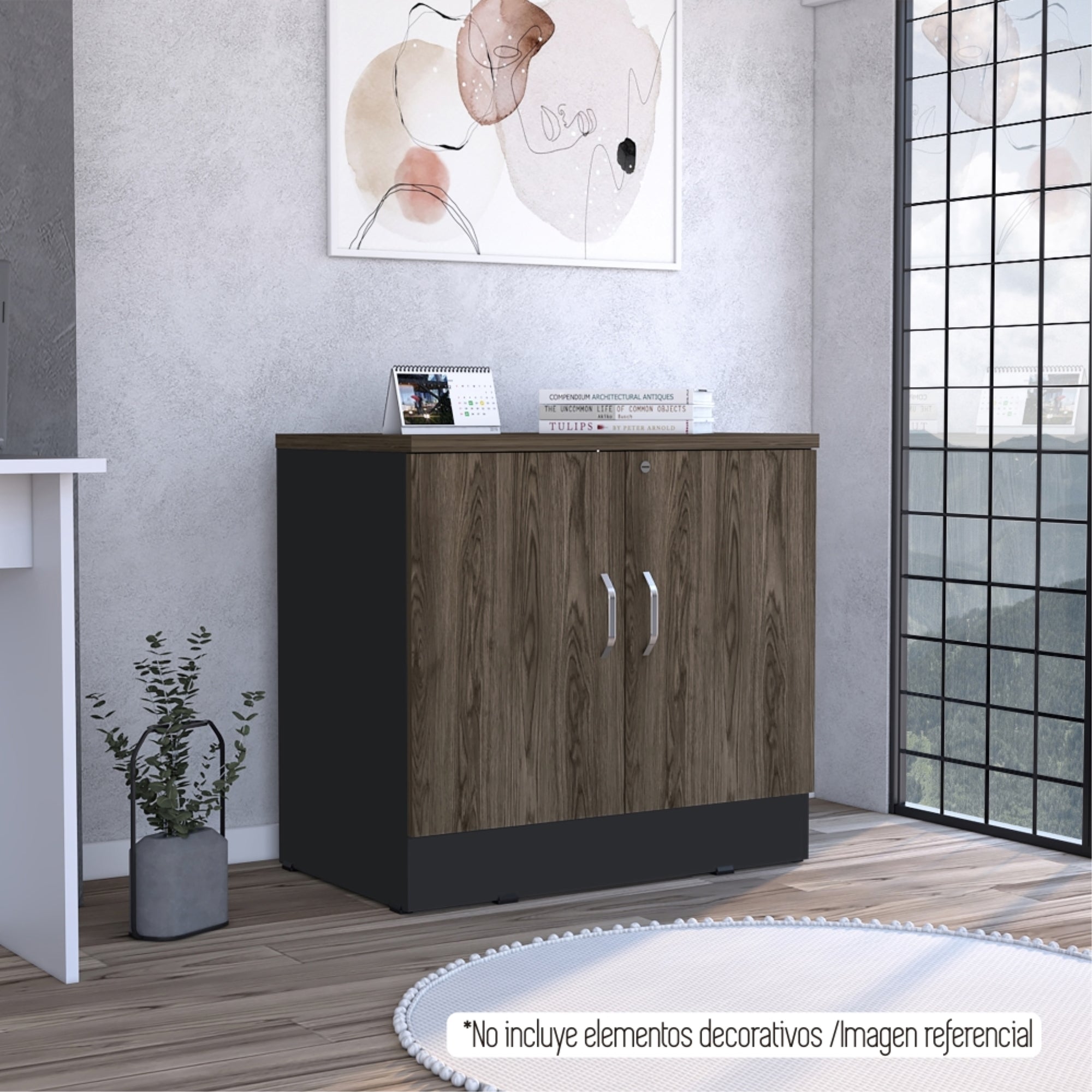 BUFFET OFFICE 2 PUERTAS NEGRO Y COÑAC 75X80X48,5 CM - 10