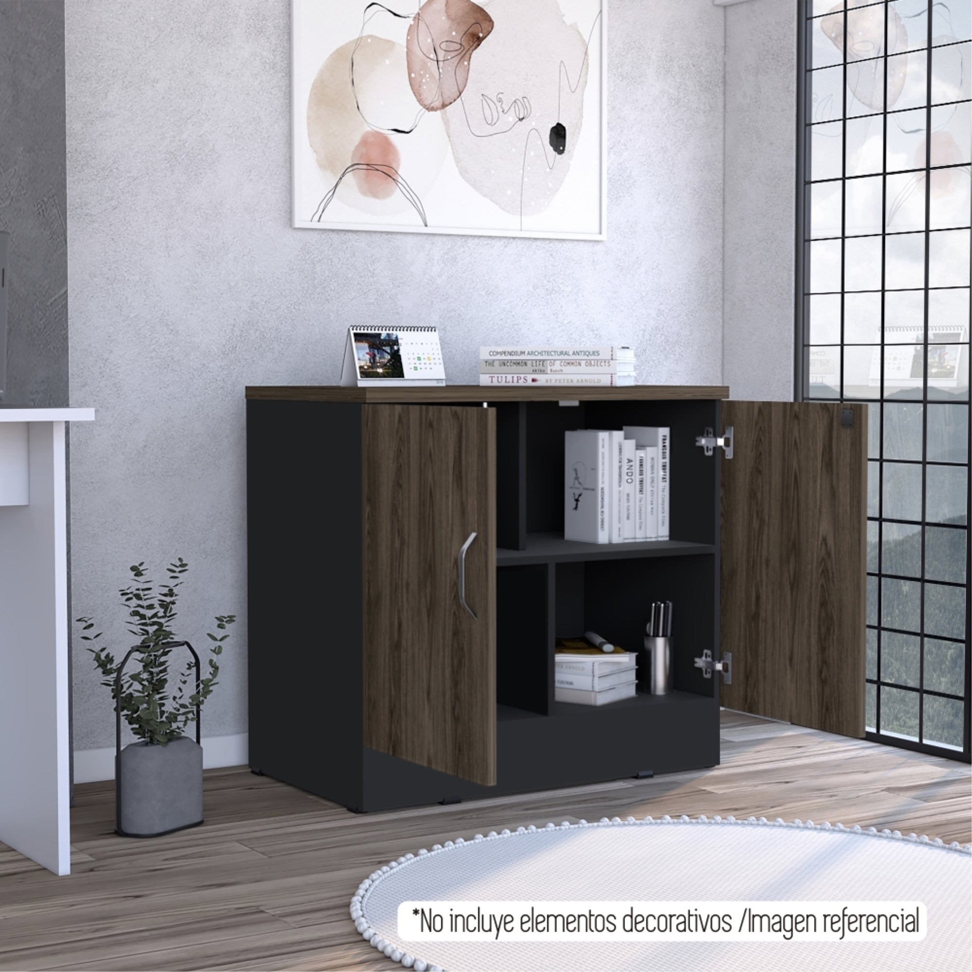 BUFFET OFFICE 2 PUERTAS NEGRO Y COÑAC 75X80X48,5 CM - 11