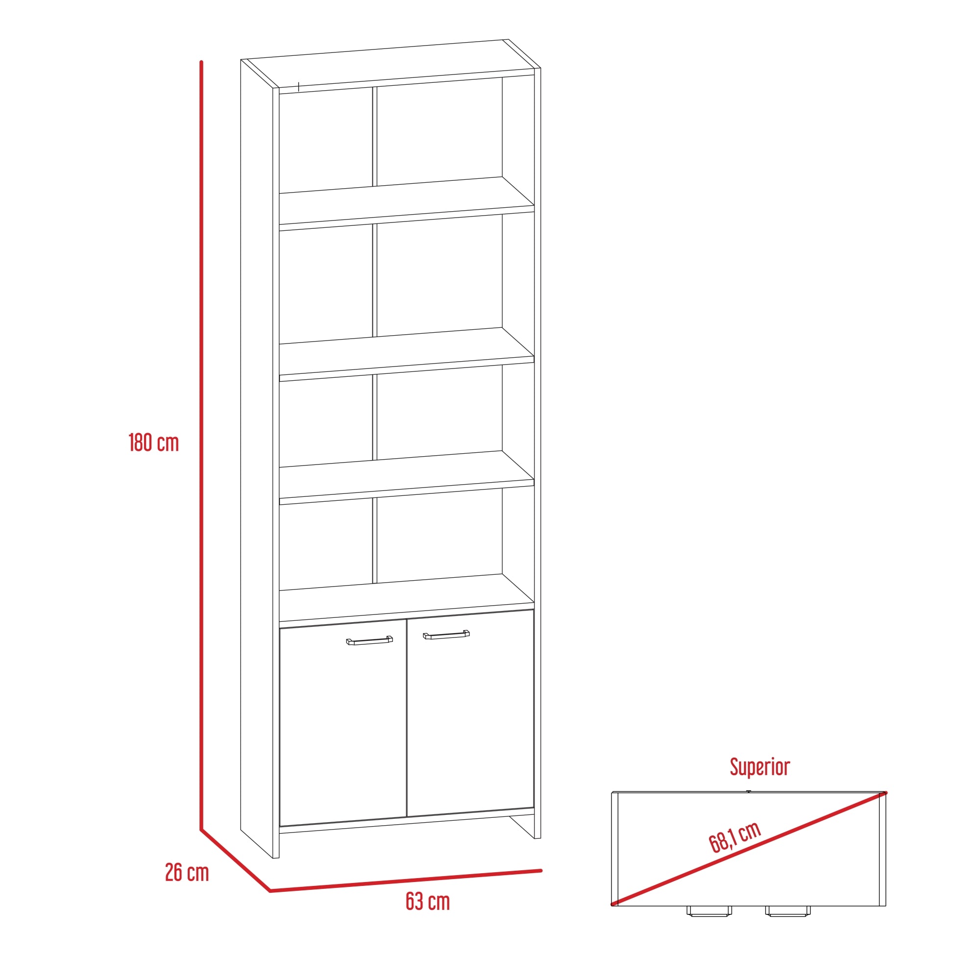 BIBLIOTECA LISA 180X63X26 CM 2 CON PUERTAS BLANCO - 2