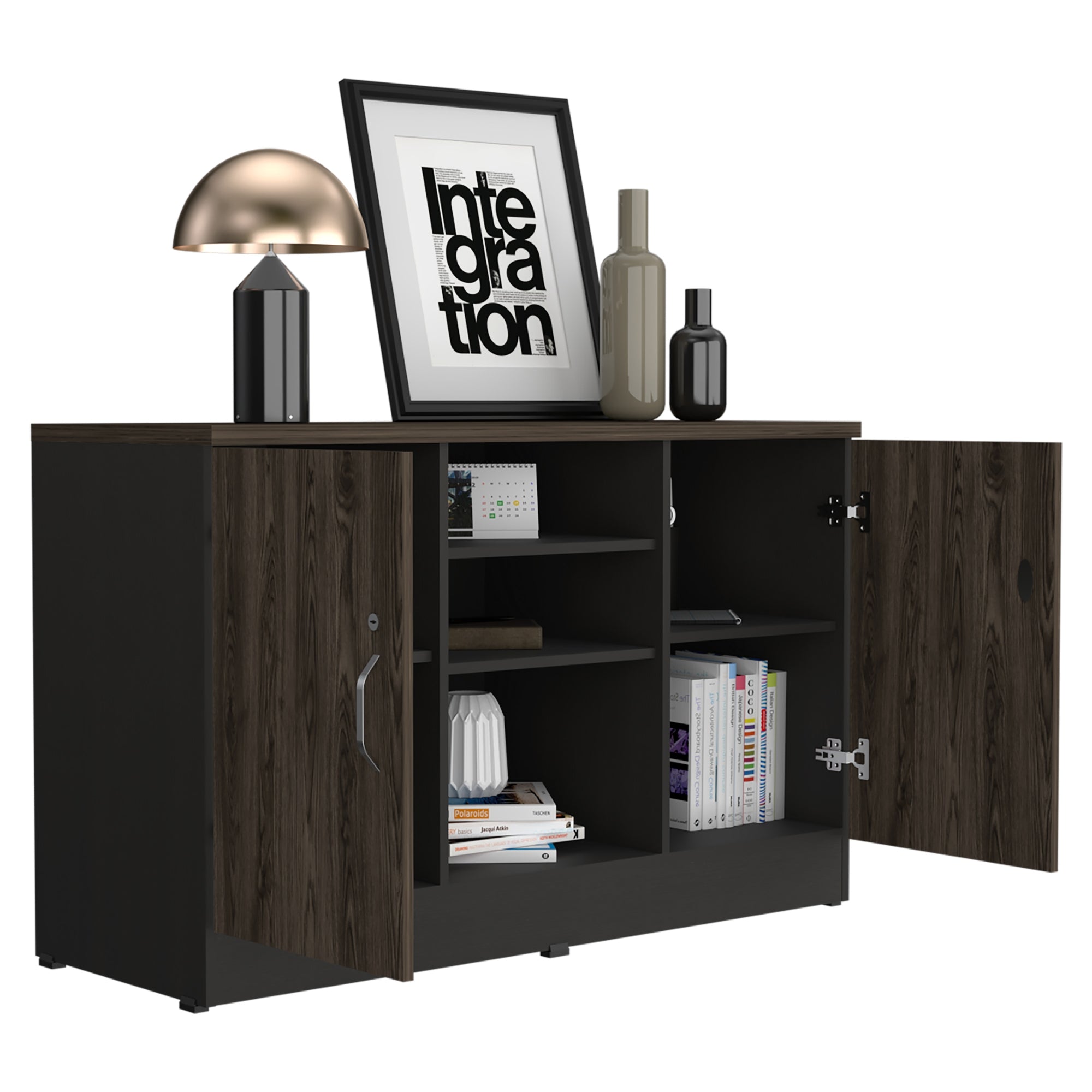 BUFFET 2 PUERTAS HOME OFFICE NEGRO Y COÑAC - 1