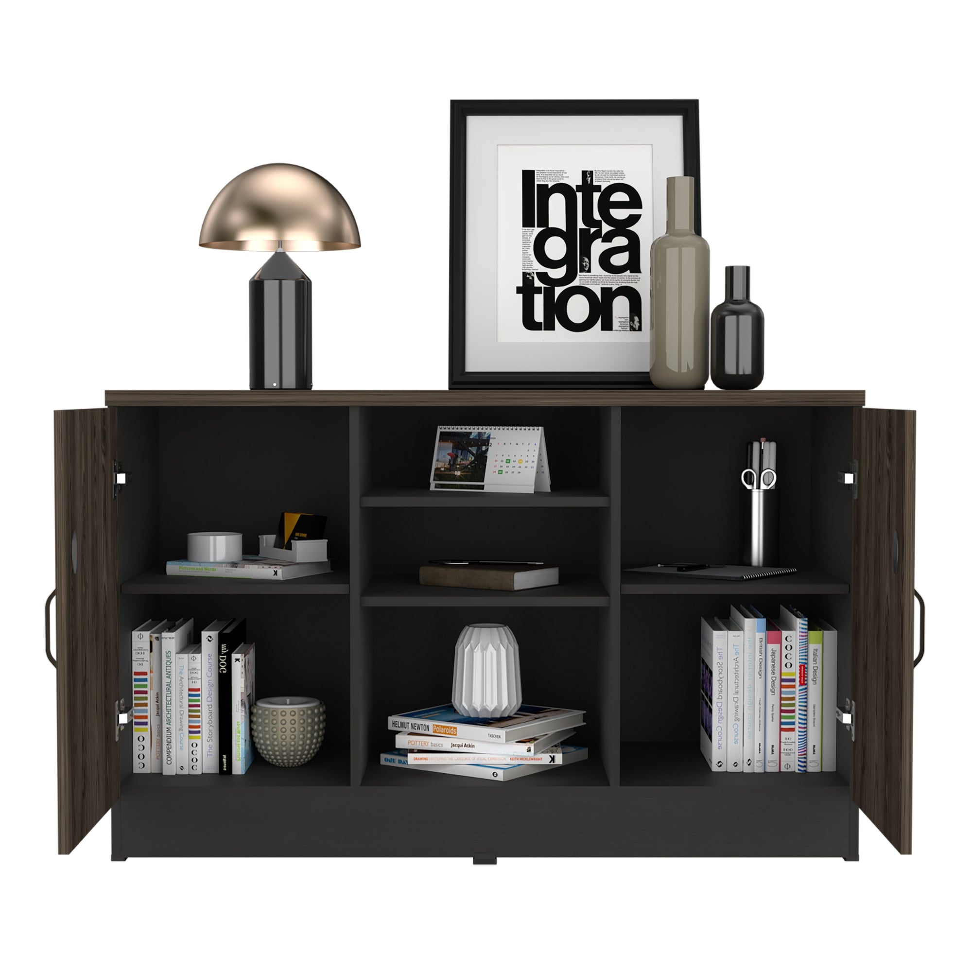 BUFFET 2 PUERTAS HOME OFFICE NEGRO Y COÑAC - 4
