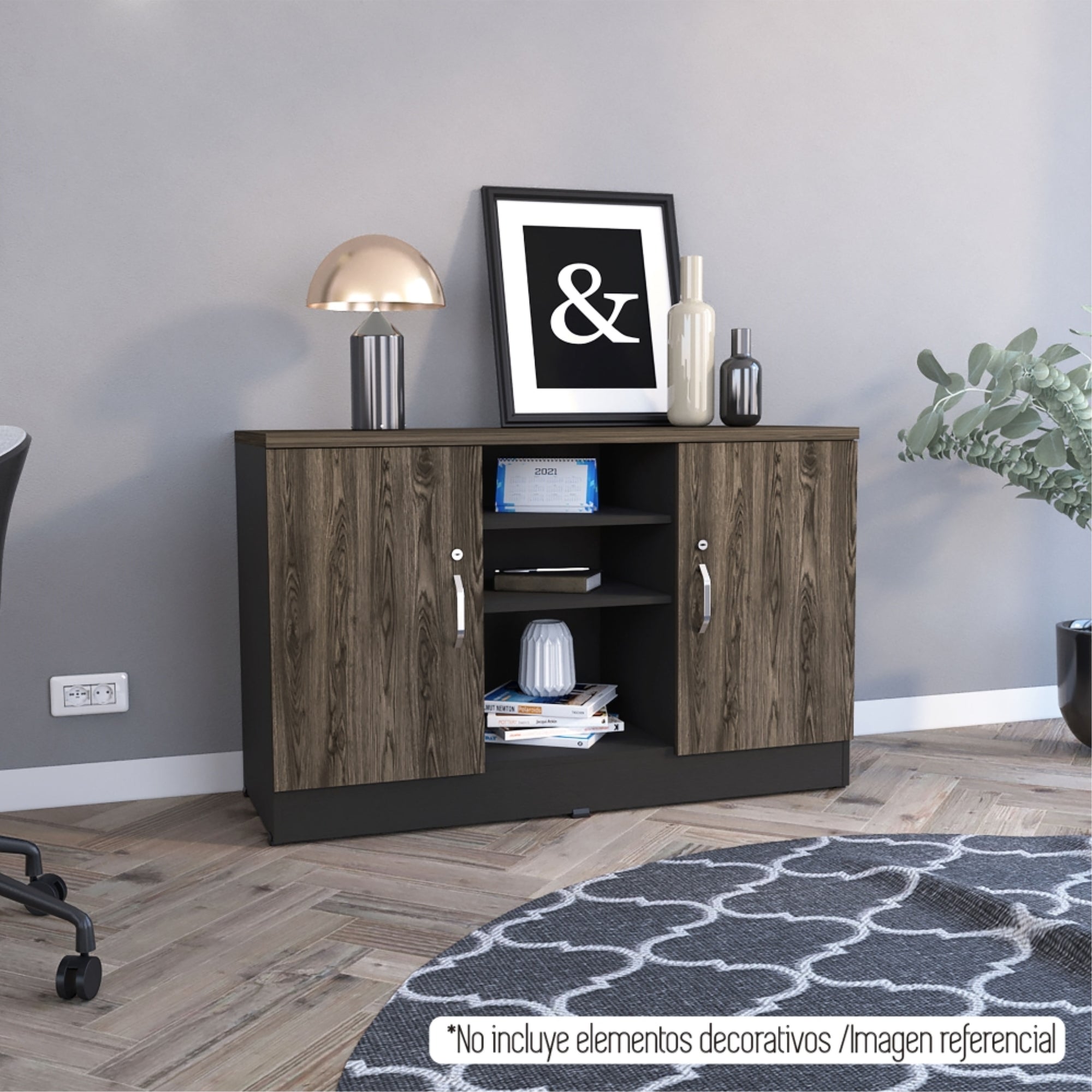 BUFFET 2 PUERTAS HOME OFFICE NEGRO Y COÑAC - 10