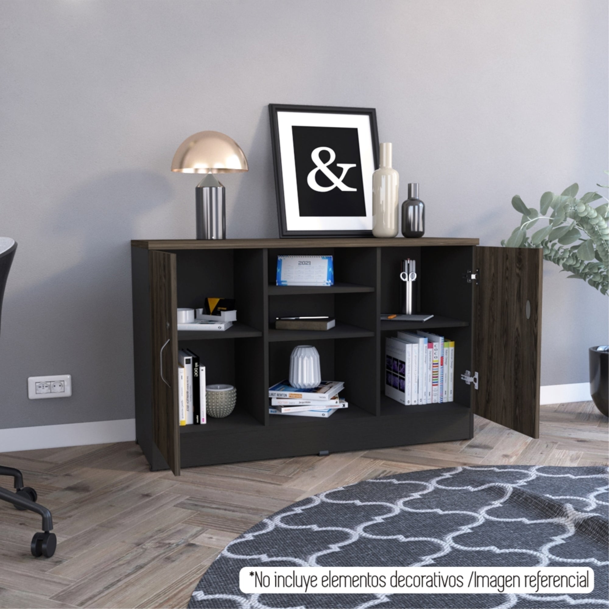 BUFFET 2 PUERTAS HOME OFFICE NEGRO Y COÑAC - 11