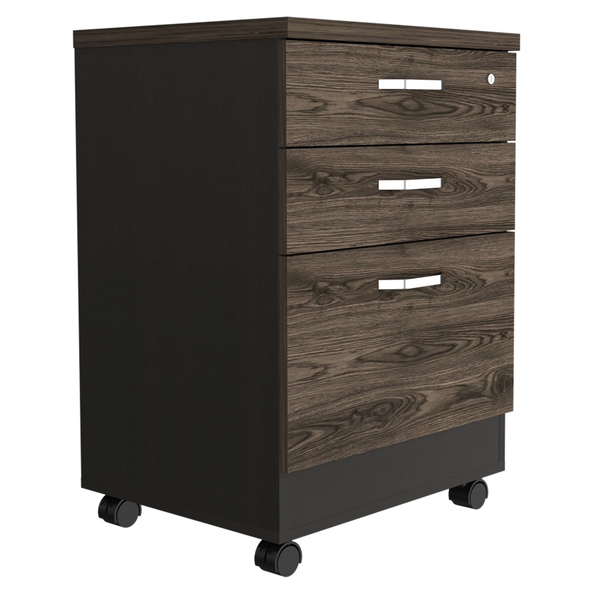 CAJONERA HOME OFFICE 3 CAJONES CON RUEDAS NEGRO Y COÑAC - 4