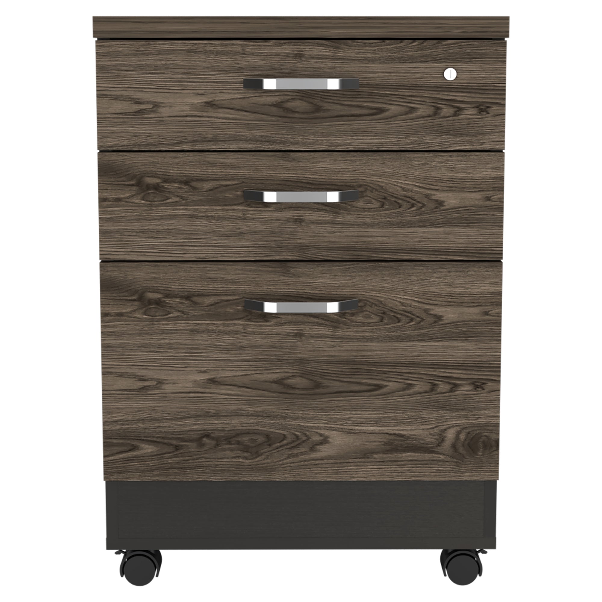 CAJONERA HOME OFFICE 3 CAJONES CON RUEDAS NEGRO Y COÑAC - 5