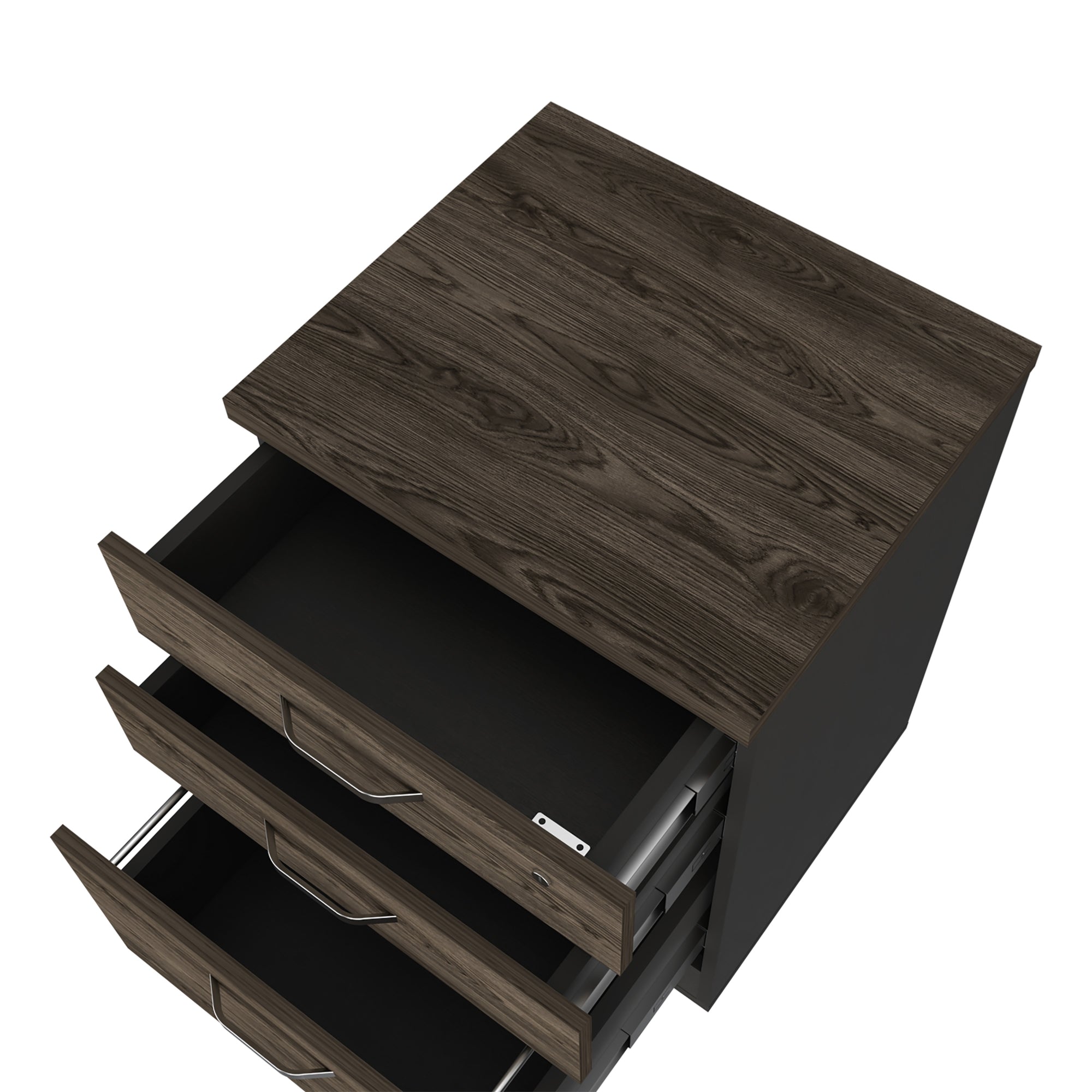 CAJONERA HOME OFFICE 3 CAJONES CON RUEDAS NEGRO Y COÑAC - 7