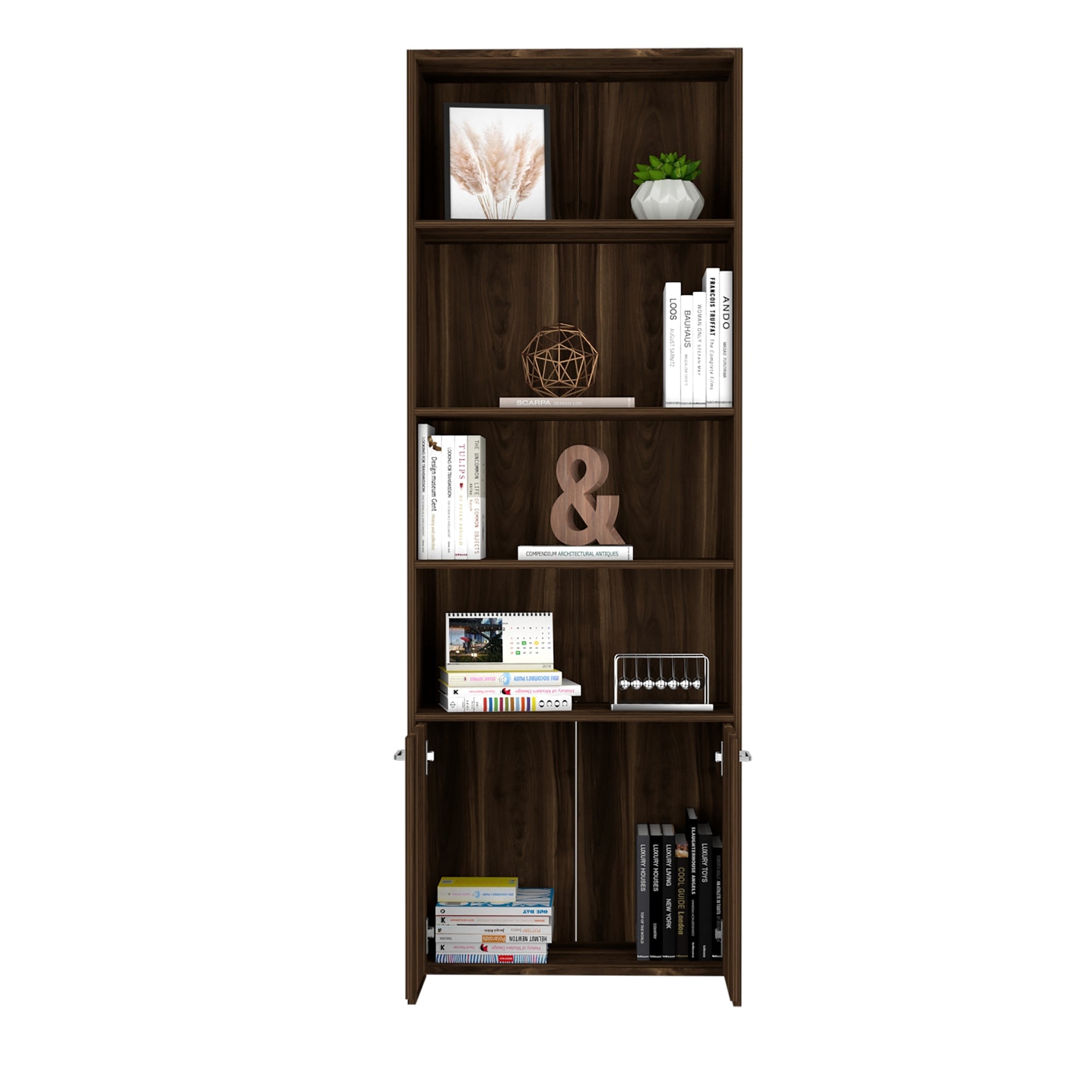 BIBLIOTECA LISA 180X63X26 CM 2 CON PUERTAS CAFE  OSCURO - 1
