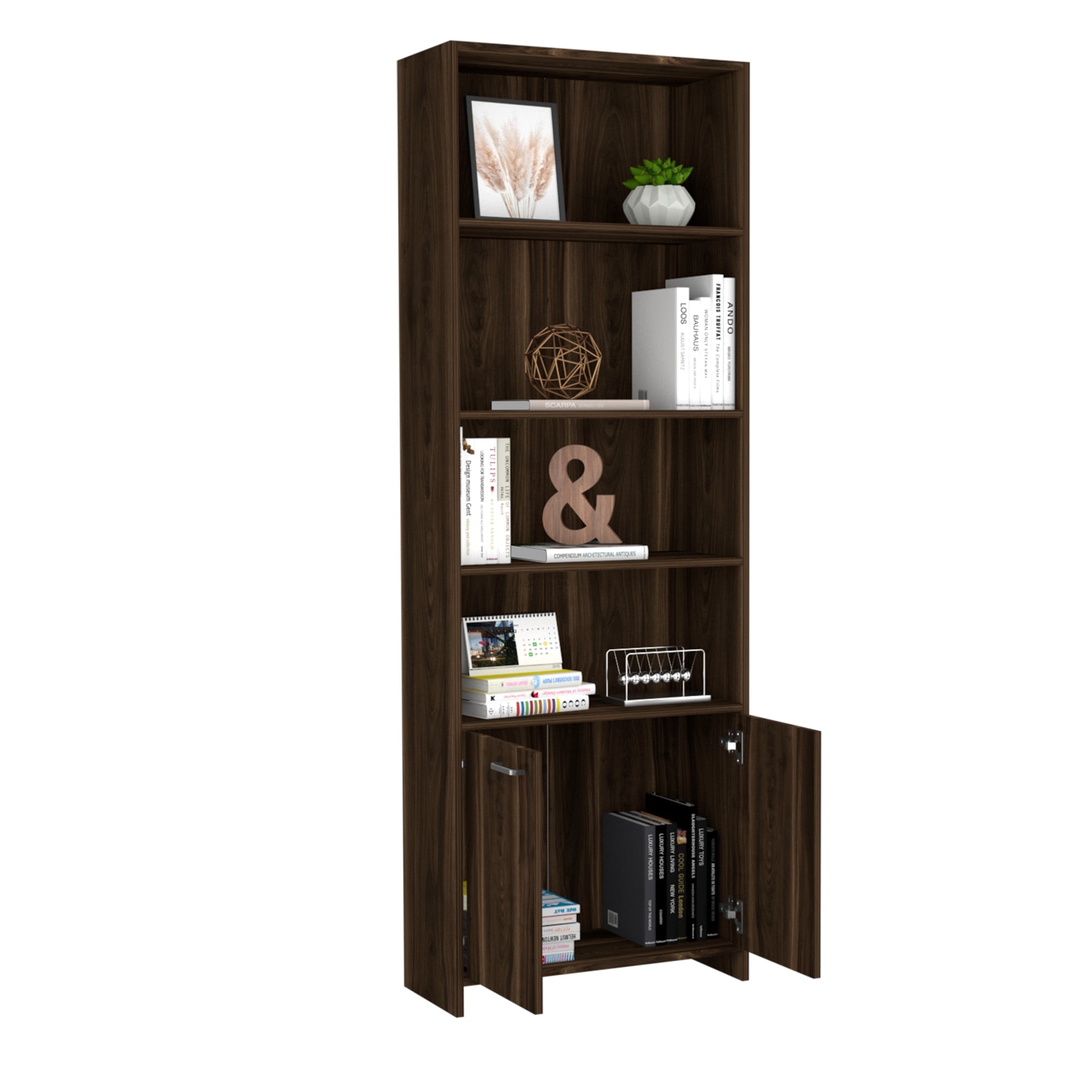 BIBLIOTECA LISA 180X63X26 CM 2 CON PUERTAS CAFE  OSCURO - 2