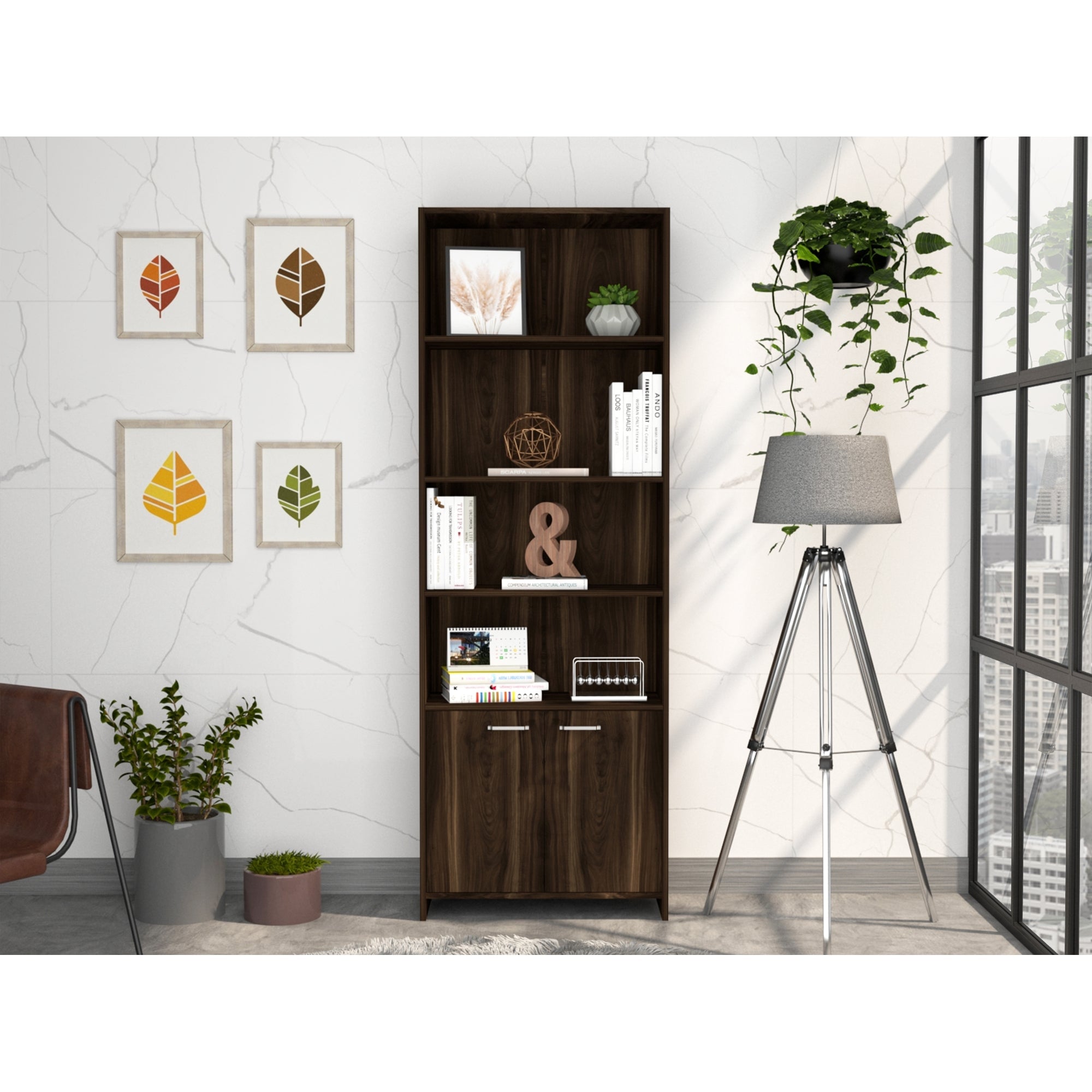 BIBLIOTECA LISA 180X63X26 CM 2 CON PUERTAS CAFE  OSCURO - 5