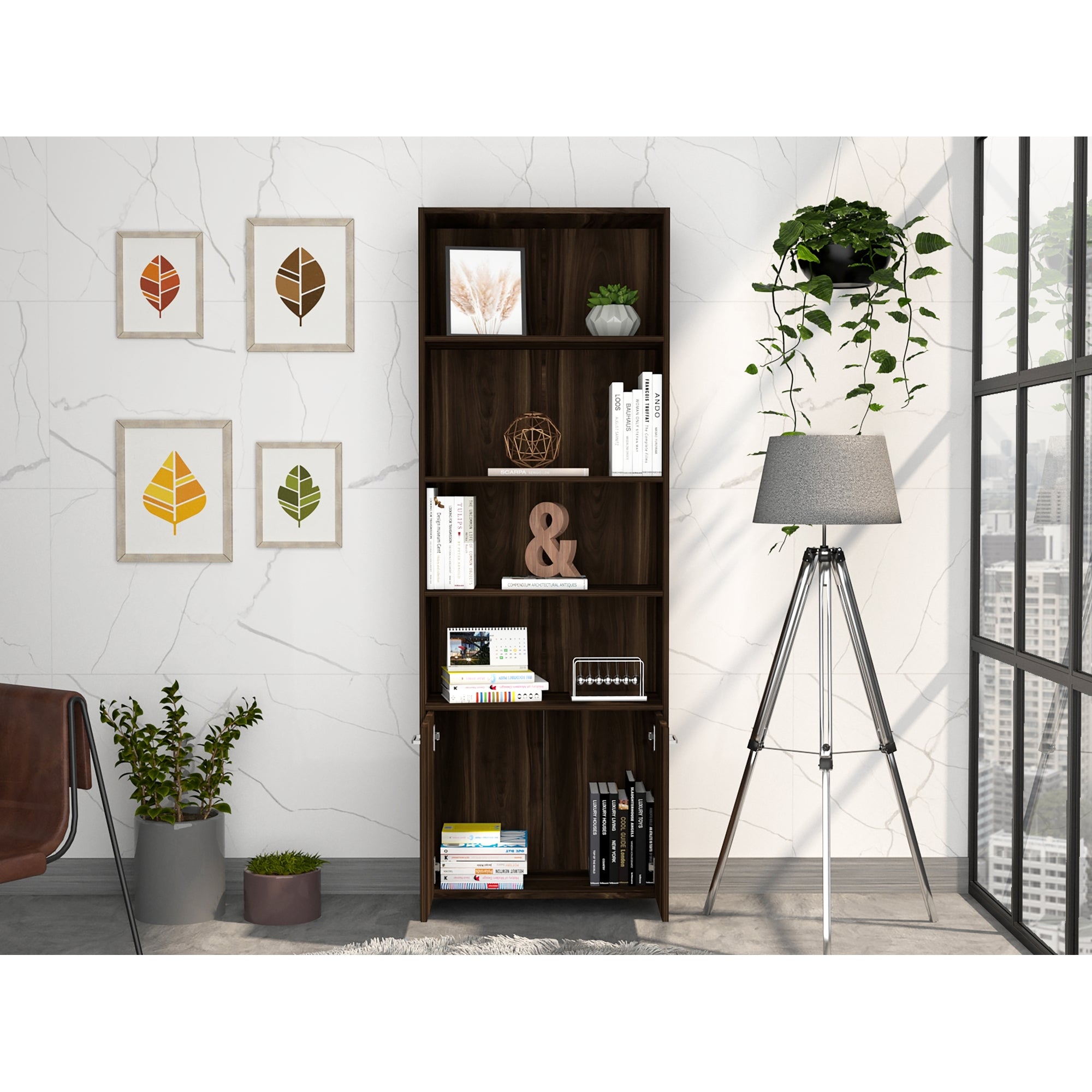 BIBLIOTECA LISA 180X63X26 CM 2 CON PUERTAS CAFE  OSCURO - 6