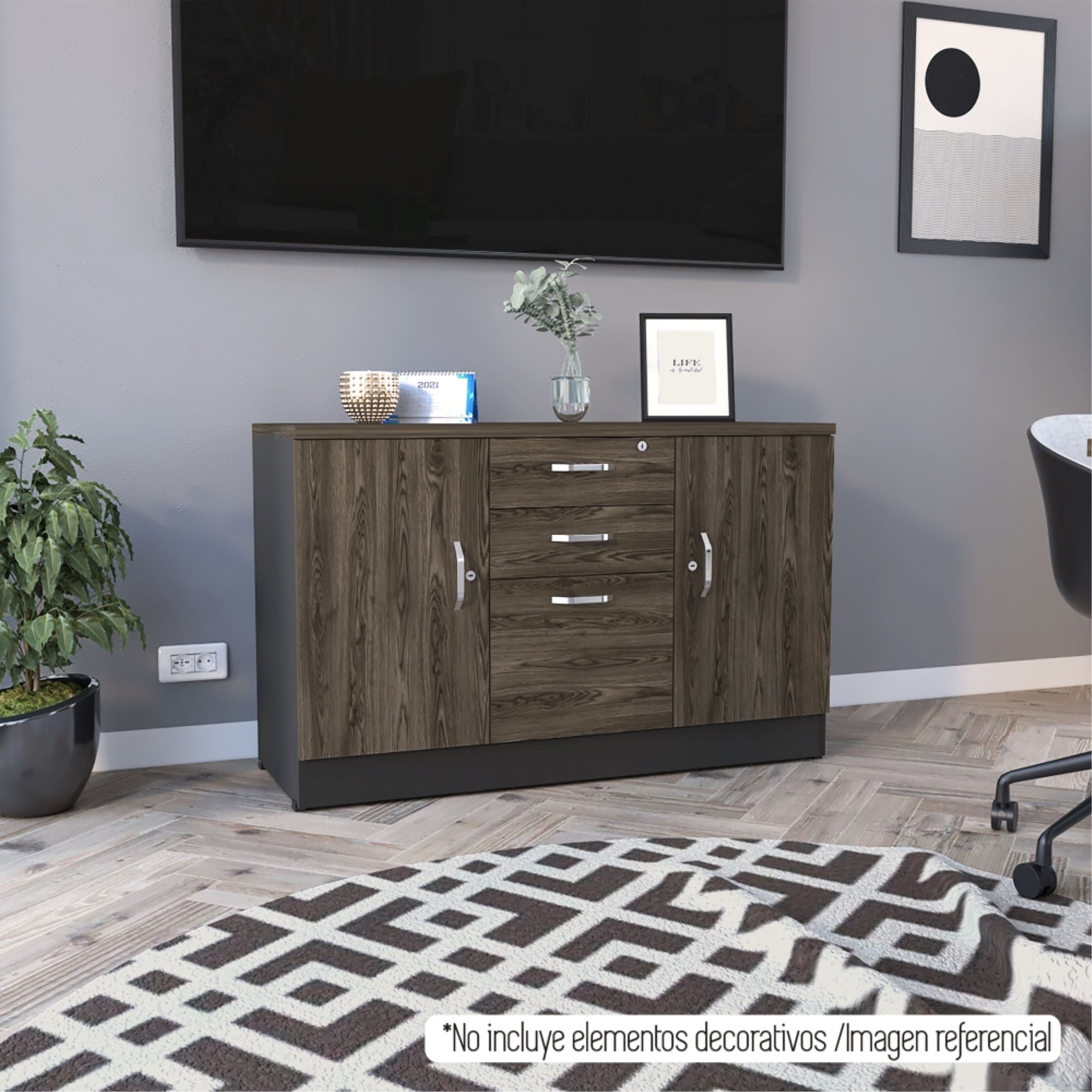 BUFFET 3 PUERTAS 2 CAJONES HOME OFFICE NEGRO Y COÑAC - 8