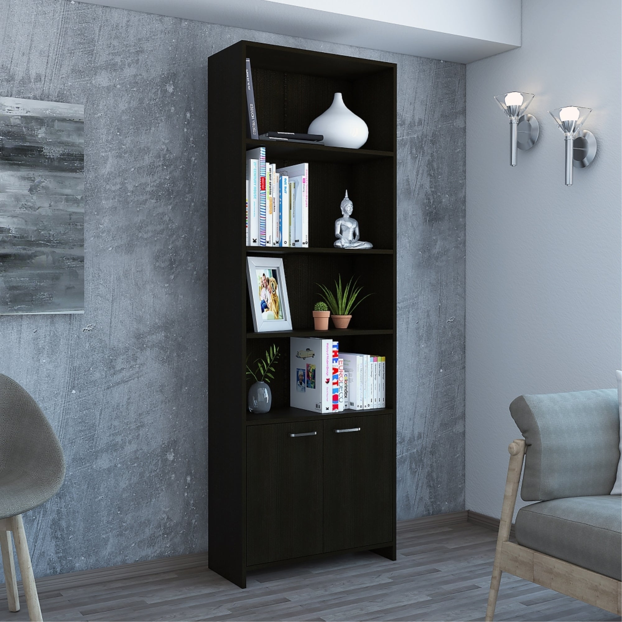 BIBLIOTECA LISA 180X63X26 CM 2 CON PUERTAS WENGUE - 5