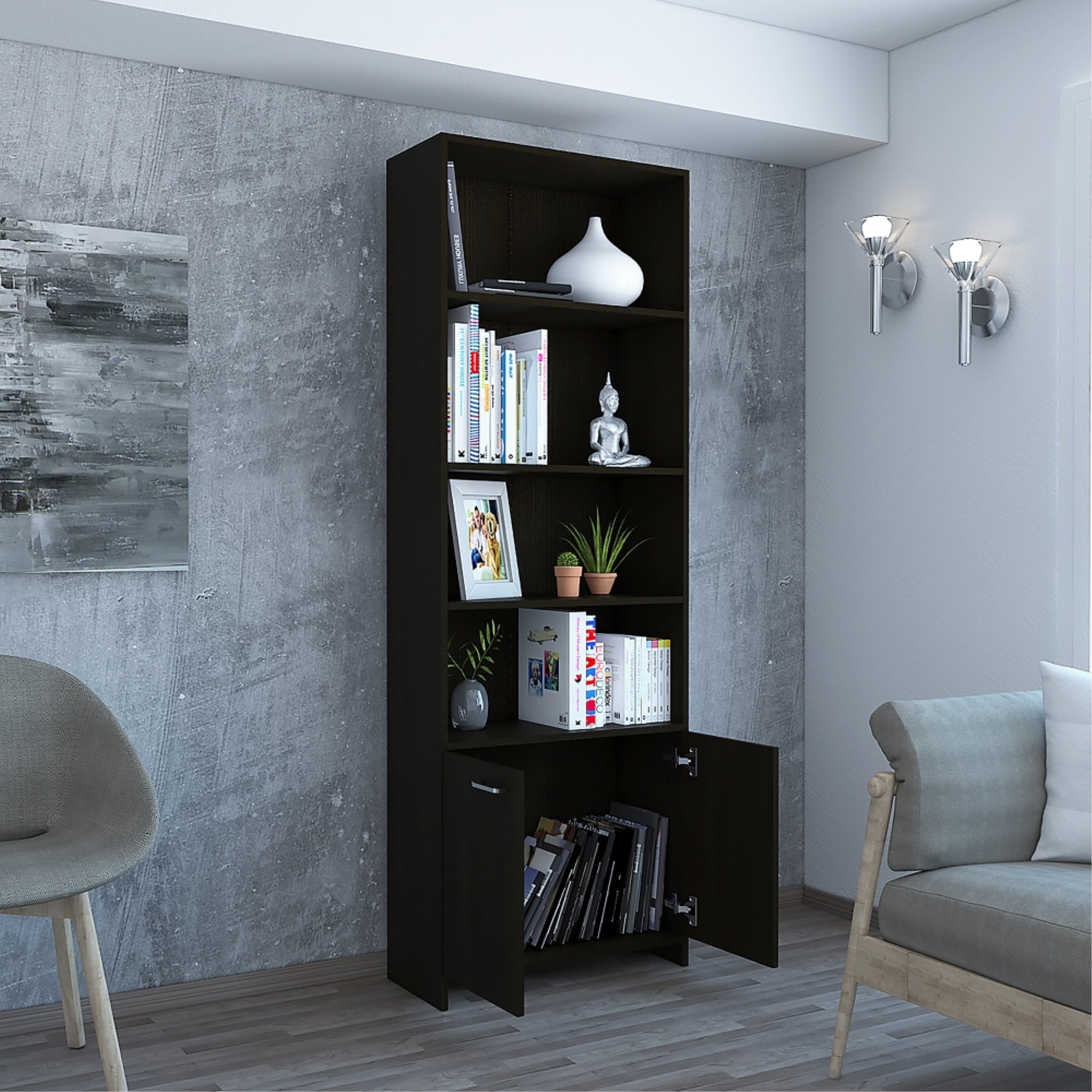 BIBLIOTECA LISA 180X63X26 CM 2 CON PUERTAS WENGUE - 6