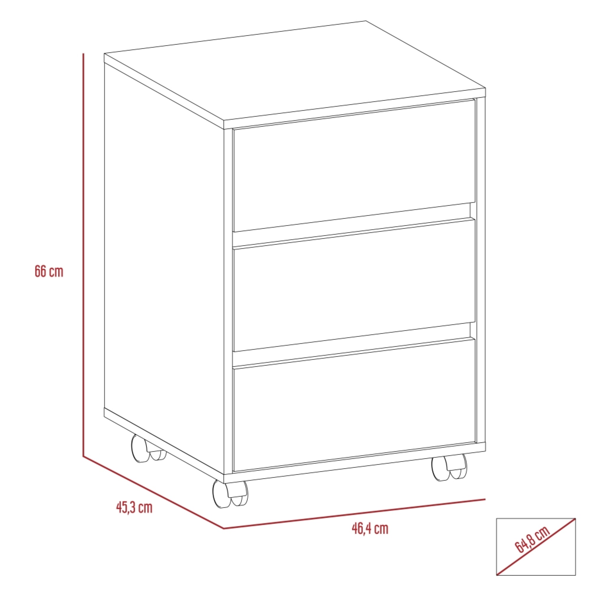 CAJONERA DE OFFICE 3 CAJONES DUNA 66X46,4X45,3 CM - 7