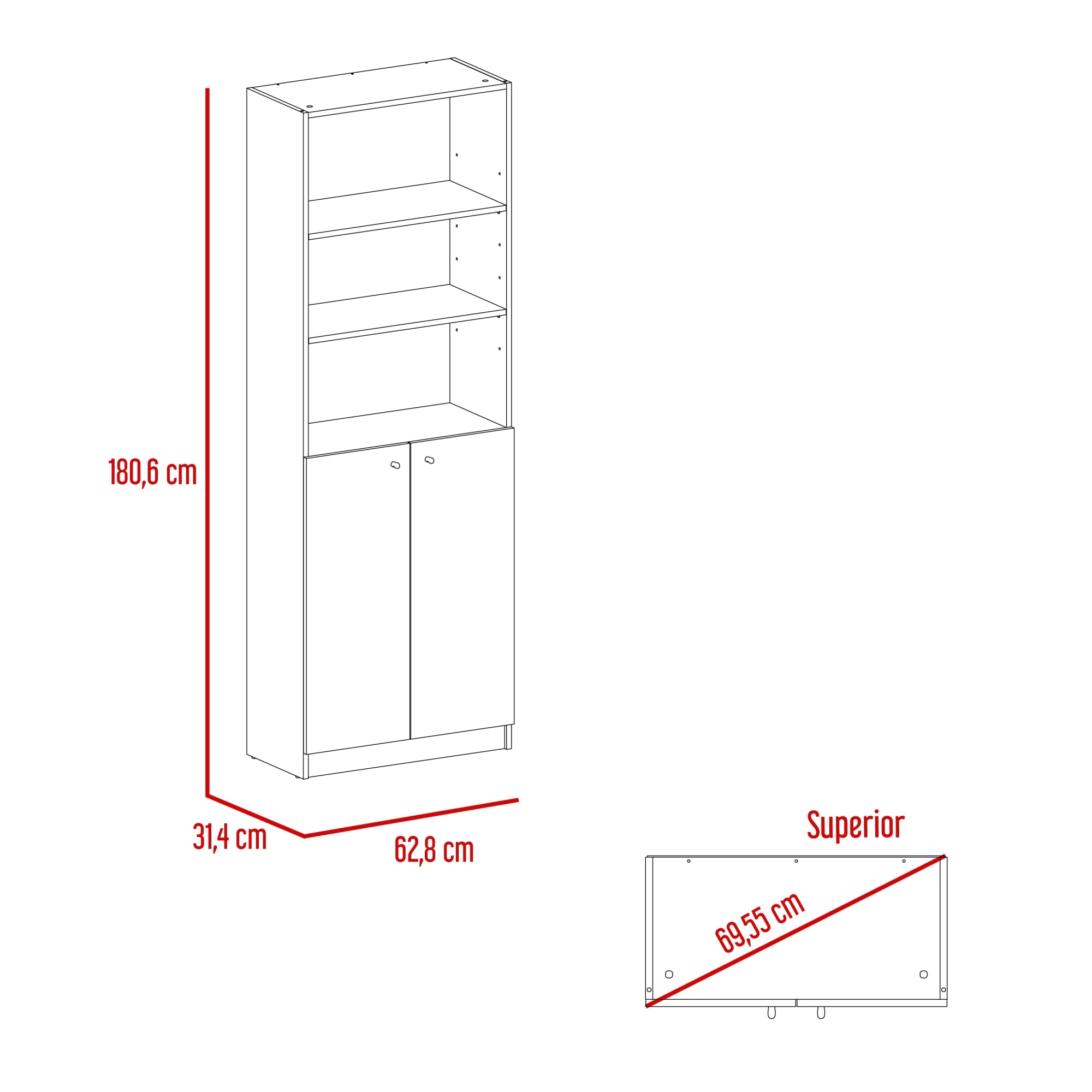 BIBIOTECA HOME 2 PUERTAS 5 NIVELES MACADAMIA 180,6X62,8X29,9 CM - 2