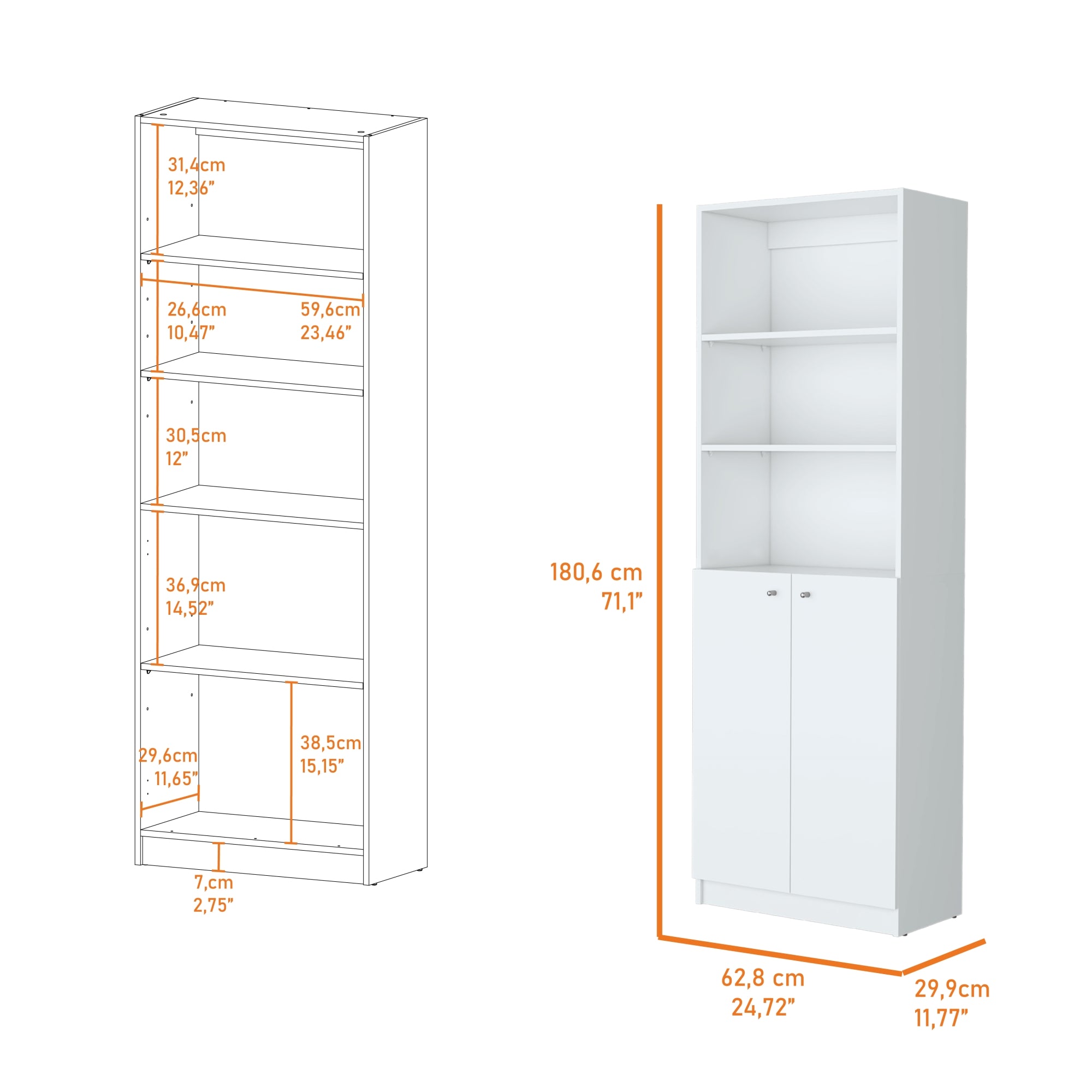 BIBIOTECA HOME 2 PUERTAS 5 NIVELES BLANCO 180,6X62,8X29,9 CM - 7
