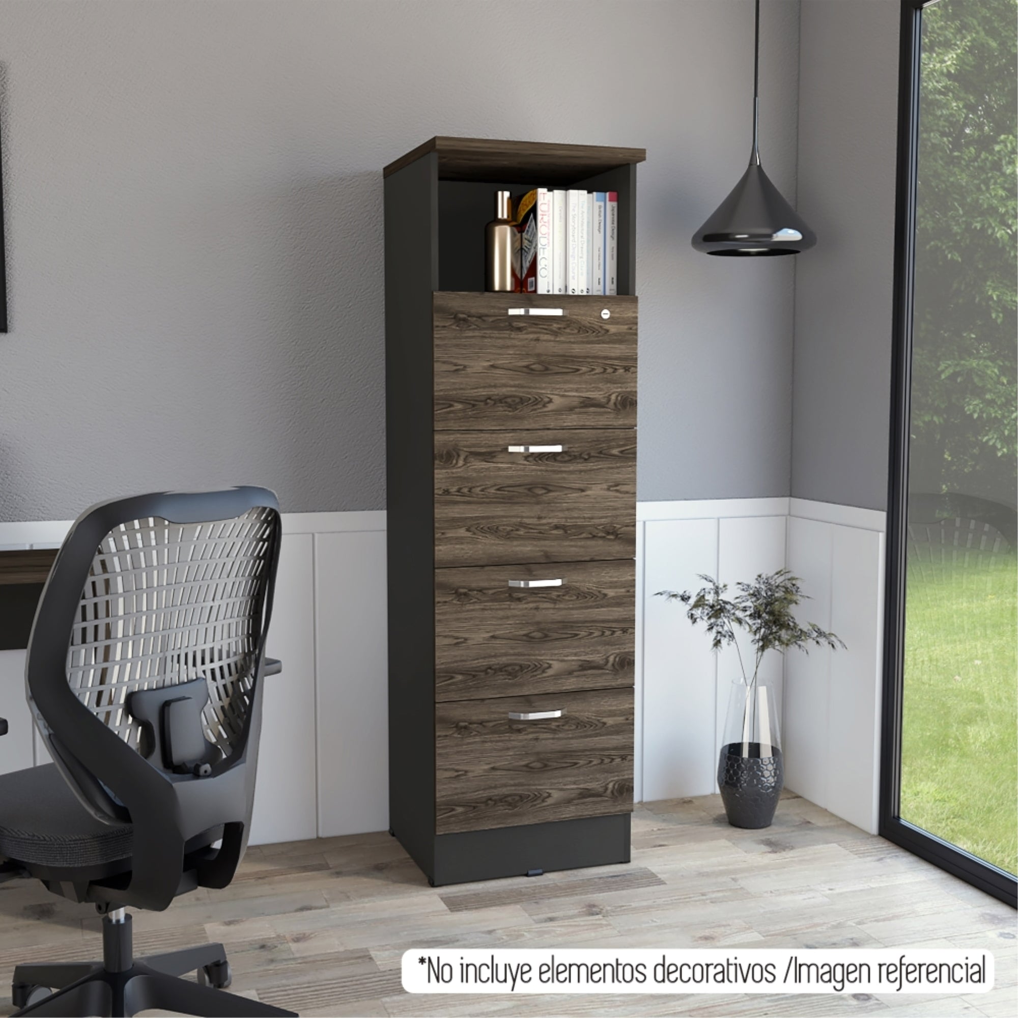 CAJONERA HOME OFFICE 4 CAJONES + 1 ESPACIO NEGRO Y COÑAC - 10