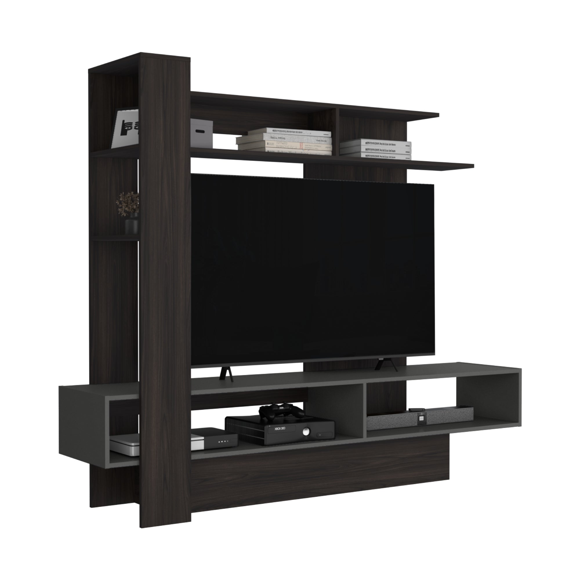 ESTANTE TV 60' FLAMENCO CAFE  OSCURO Y PLOMO 152X180X40 CM - 1