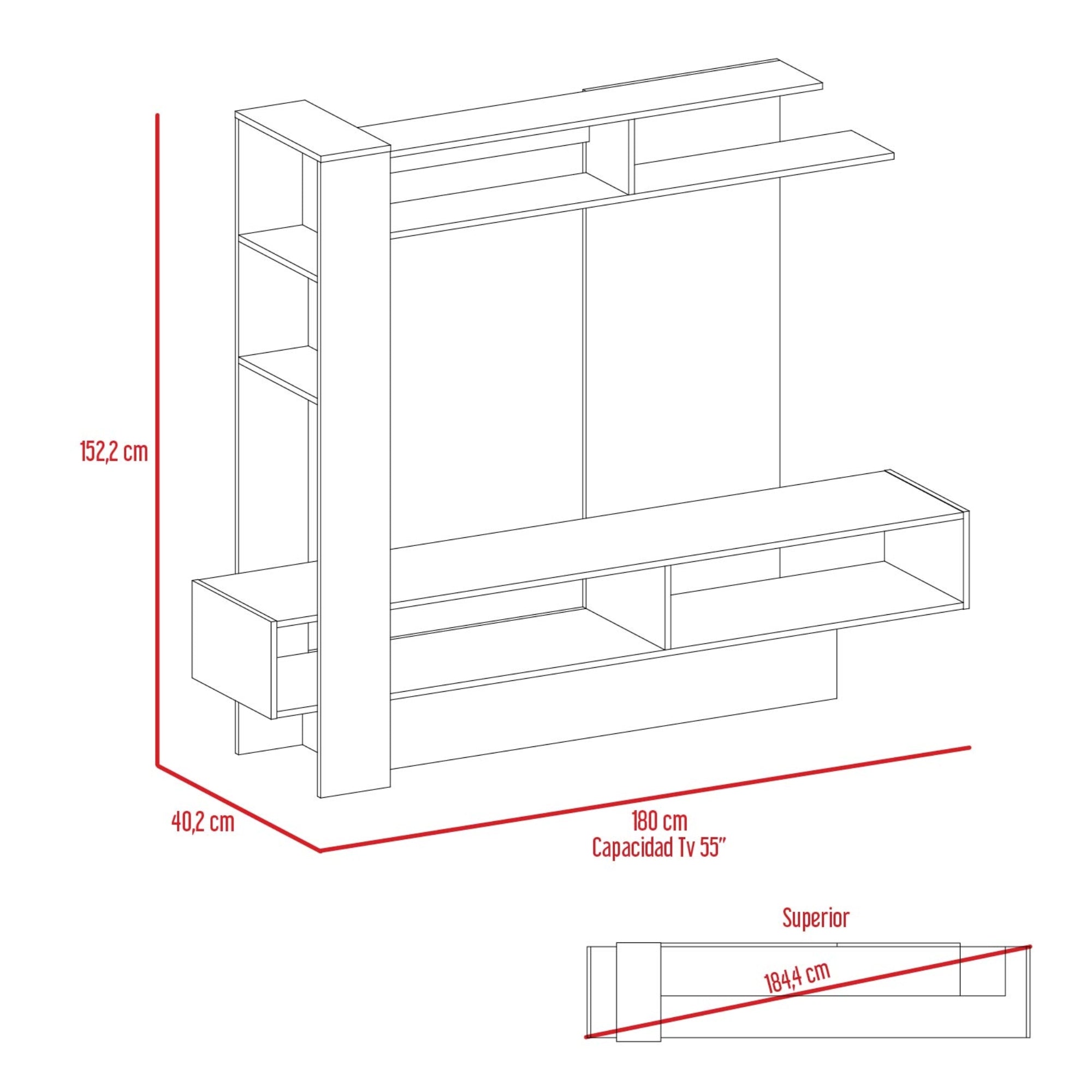 ESTANTE TV 60' FLAMENCO CAFE  OSCURO Y PLOMO 152X180X40 CM - 2