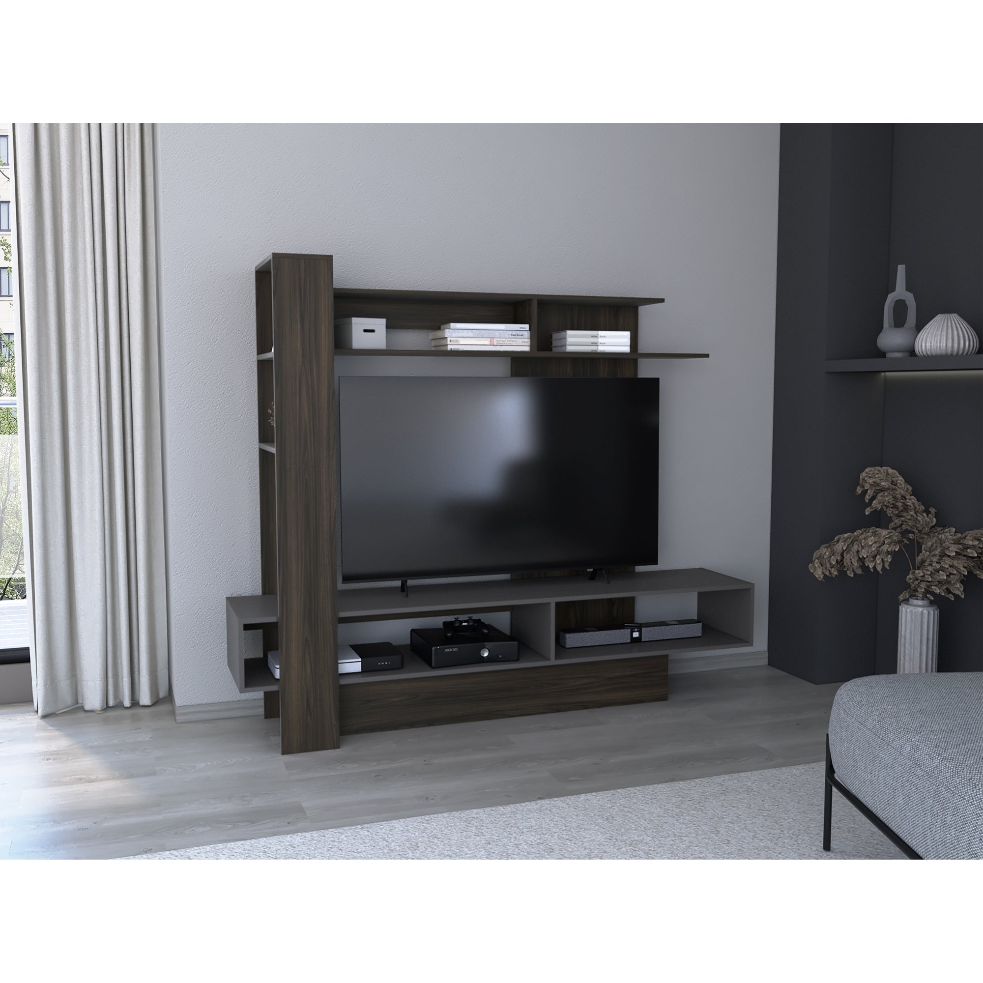 ESTANTE TV 60' FLAMENCO CAFE  OSCURO Y PLOMO 152X180X40 CM - 11