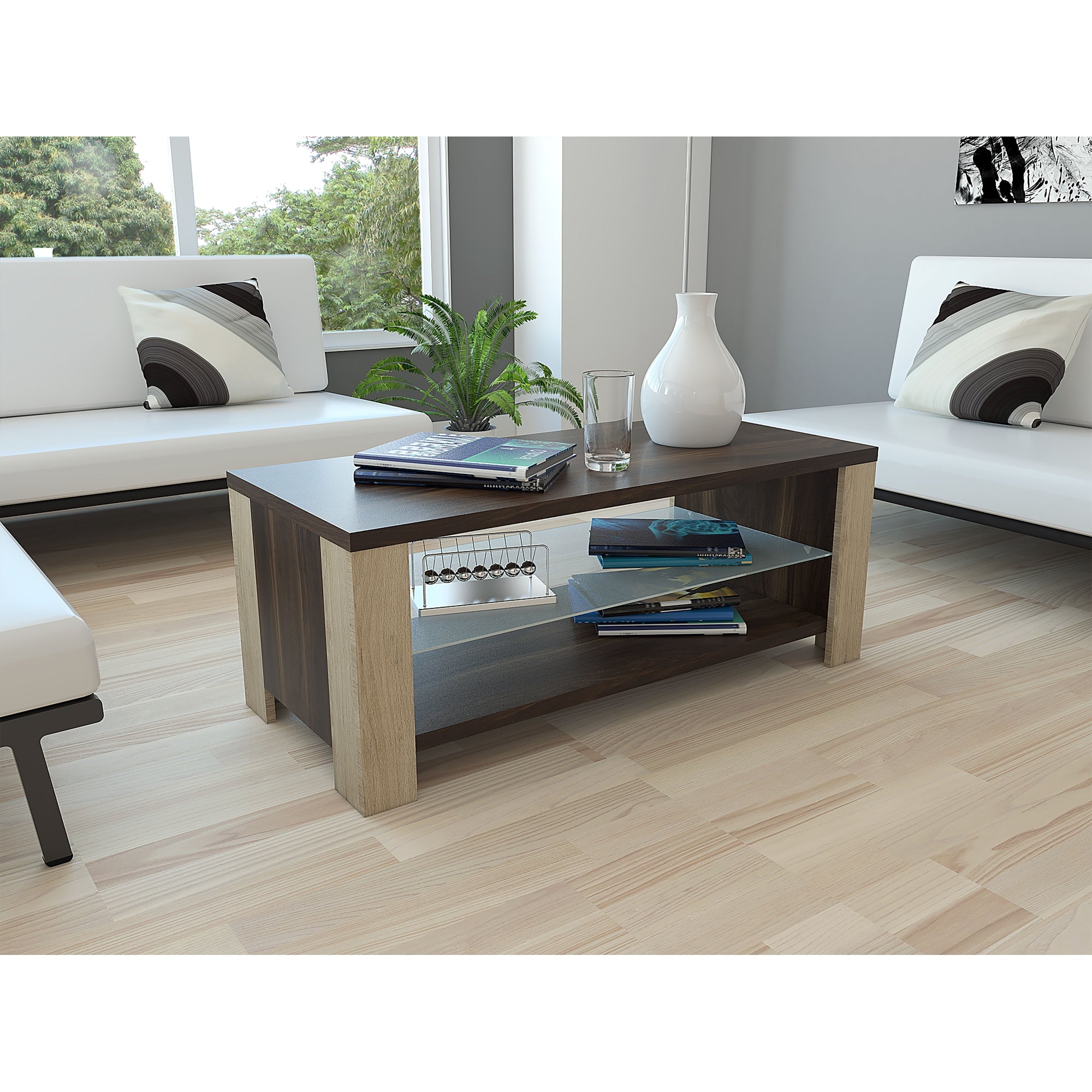 MESA DE CENTRO ATHINA 1 REPISA CAFE OSCURO Y ROVERE - 9